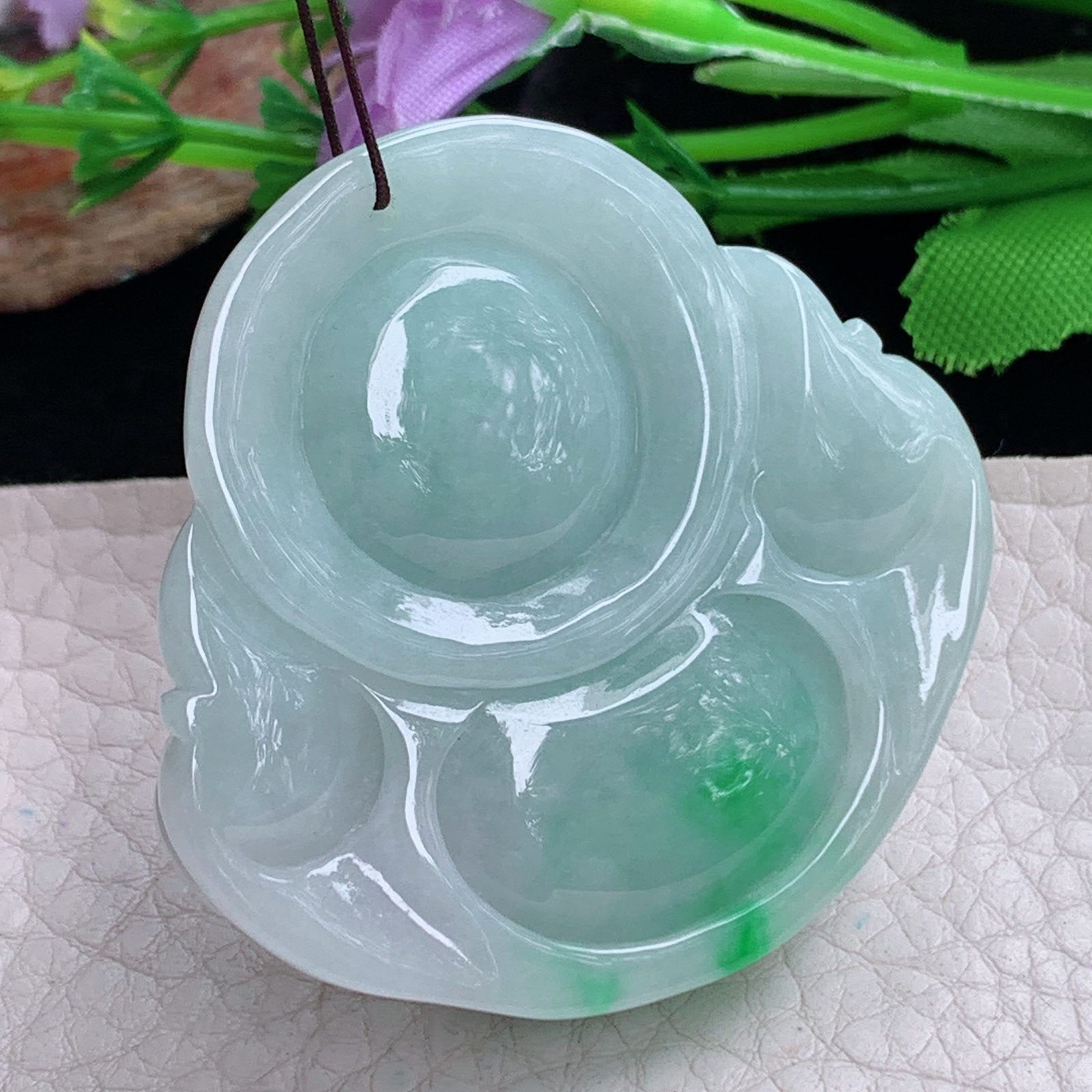 zen实拍45.5*47.5*12.8缅甸天然翡翠a货精雕飘绿大佛公玉项坠 玉挂件