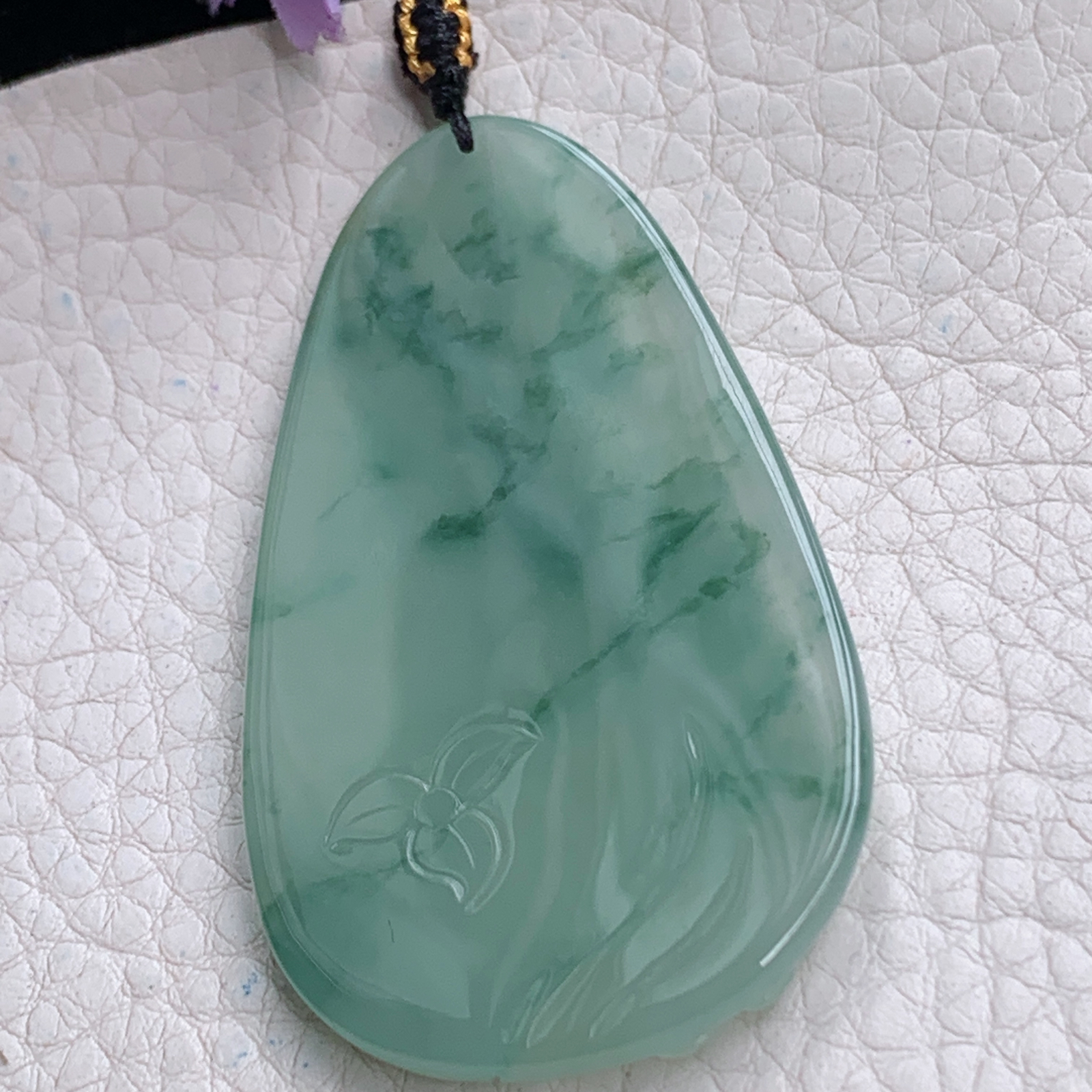 kh实拍63.2*34.6*5.5天然缅甸翡翠冰透飘花御龙观音吊坠虚空藏菩萨