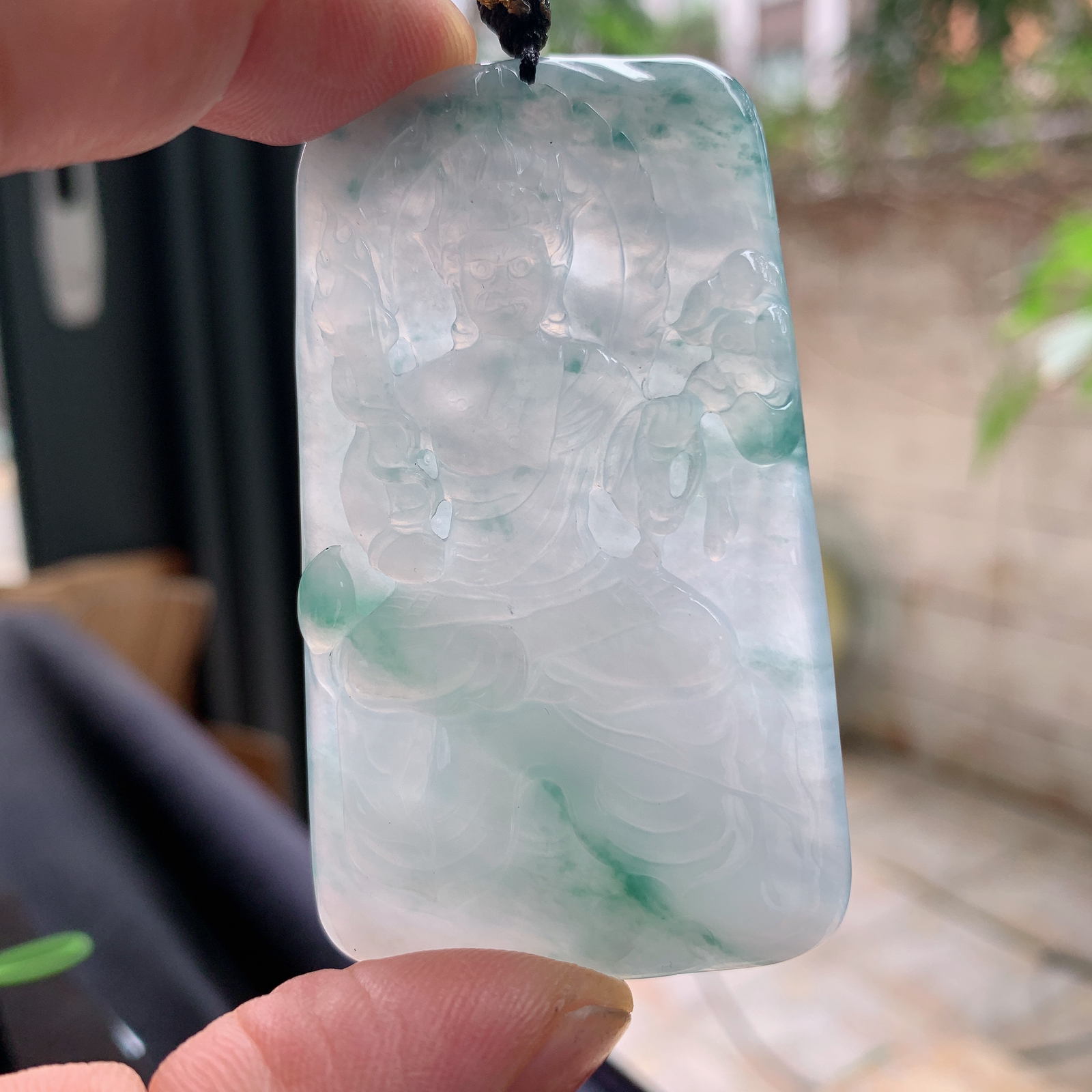 kh实拍66.3*38.8*6天然缅甸翡翠冰飘花不动明王吊坠虚空藏菩萨