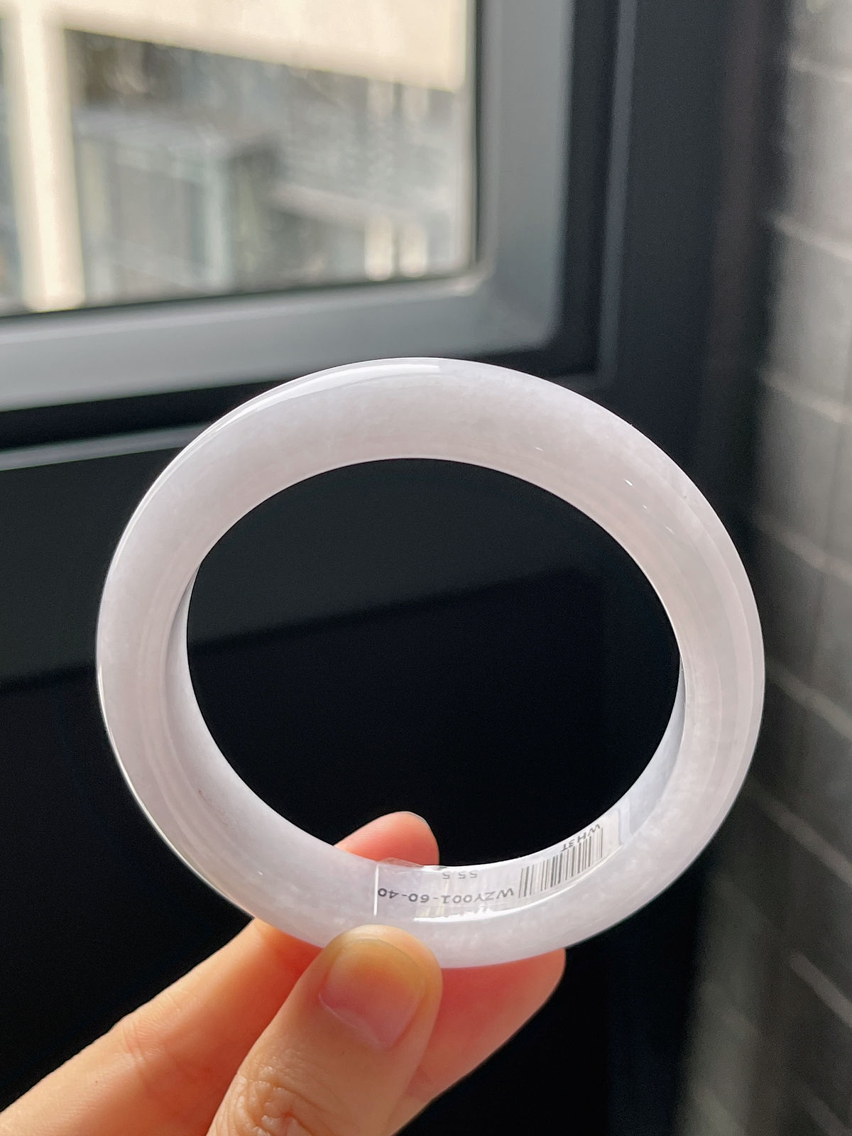 正圈55.5圈口，翡翠糯冰种淡紫色手镯