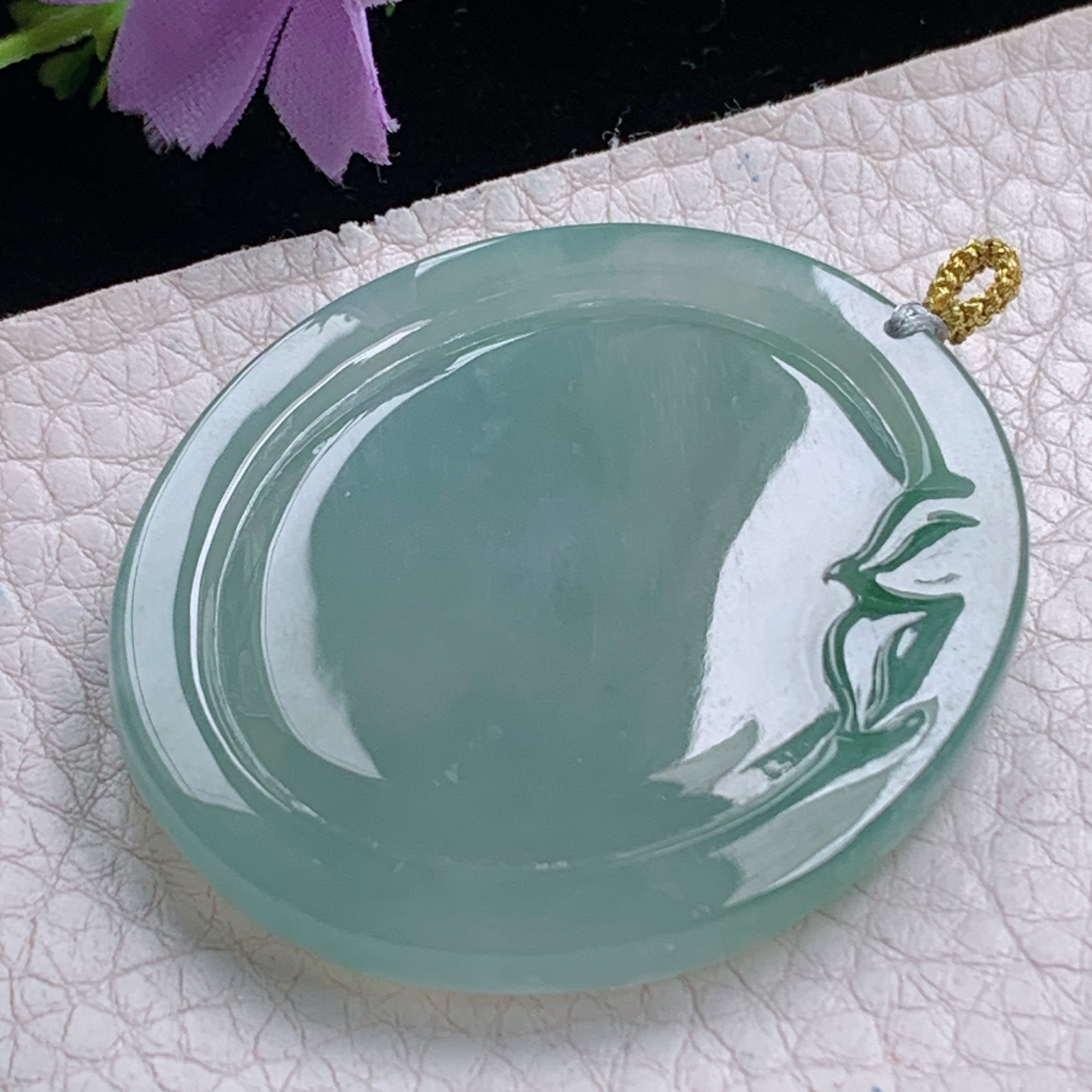 rp实拍52*44*7.5天然缅甸翡翠冰透水绿御龙观音吊坠厚装观音头守护神