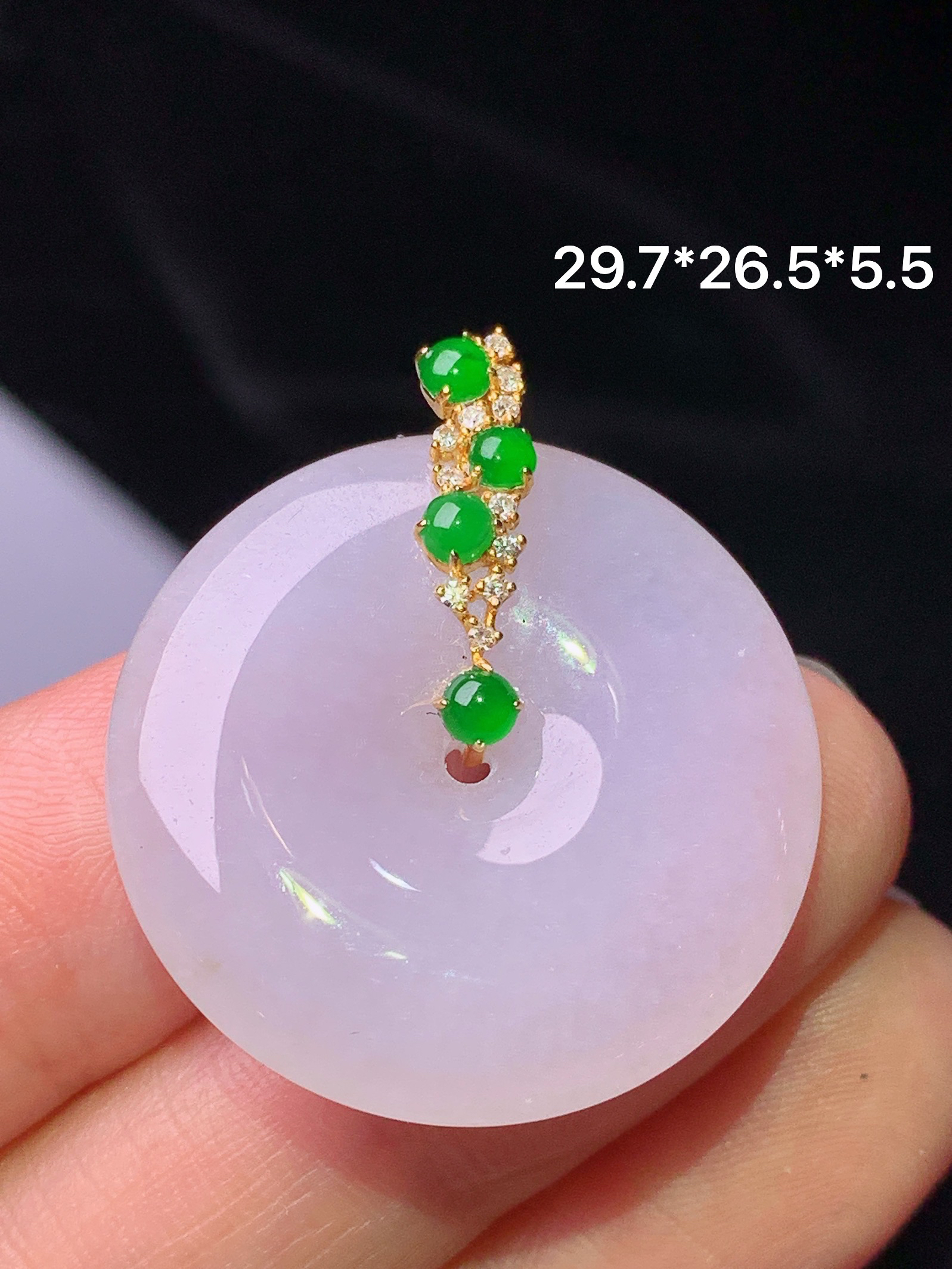 18k金钻镶嵌紫罗兰平安扣吊坠 玉质细腻 色泽艳丽清新 水润亮眼 整体尺寸29.7*26.5*5.5b1