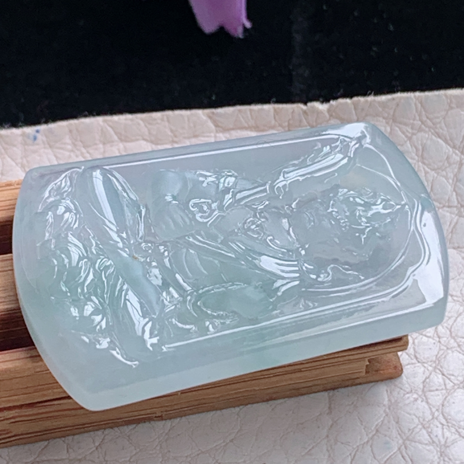 ktj实拍38.5*26*5天然缅甸翡翠冰透不动明王吊坠生肖守护神玉坠