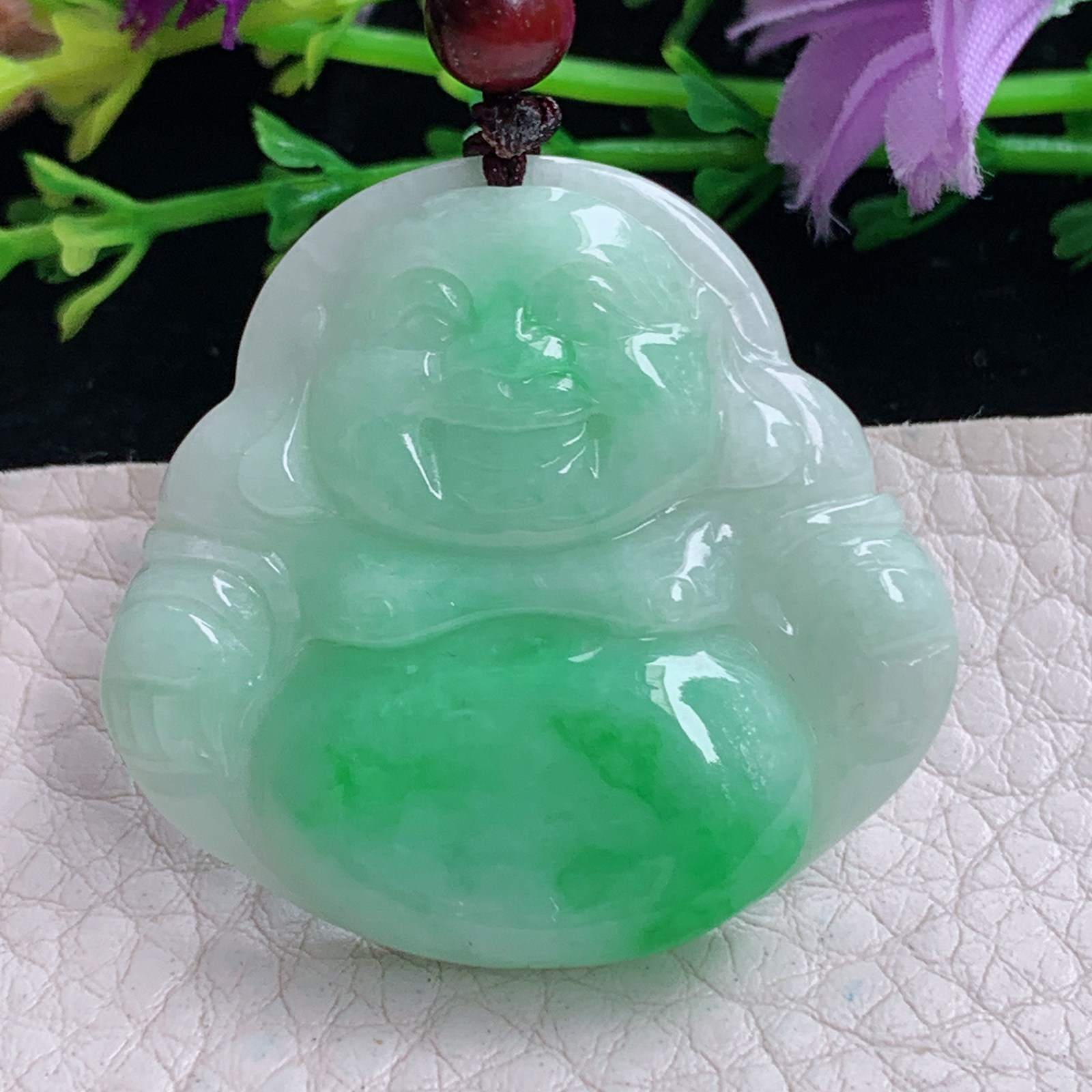 zen实拍34.5*36.8*6.2缅甸天然翡翠a货精雕飘阳绿佛公玉项坠 玉挂件