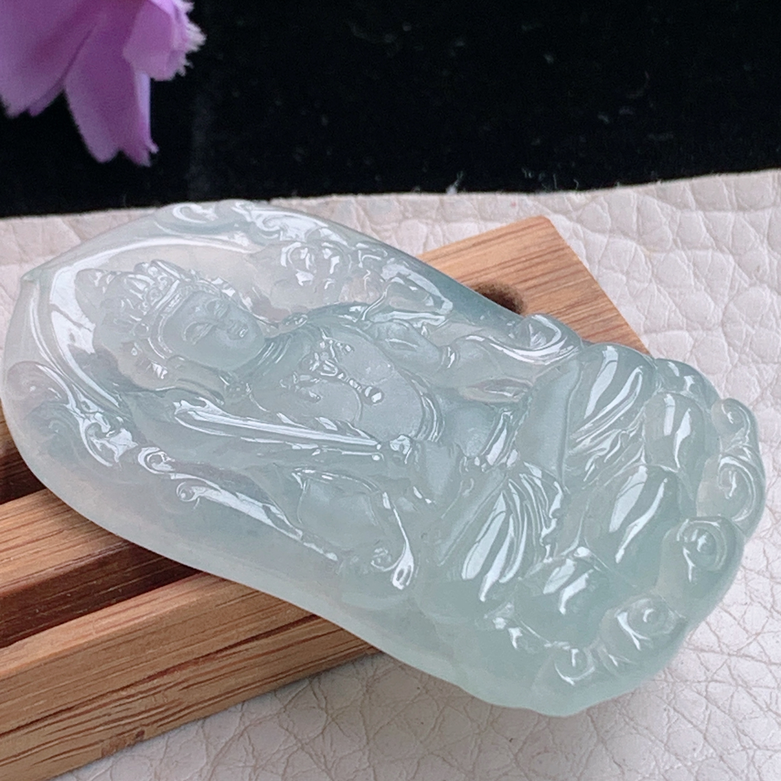 ktj实拍52.5*29.8*5.8天然缅甸翡翠冰种虚空藏观音菩萨吊坠生肖守护神玉坠