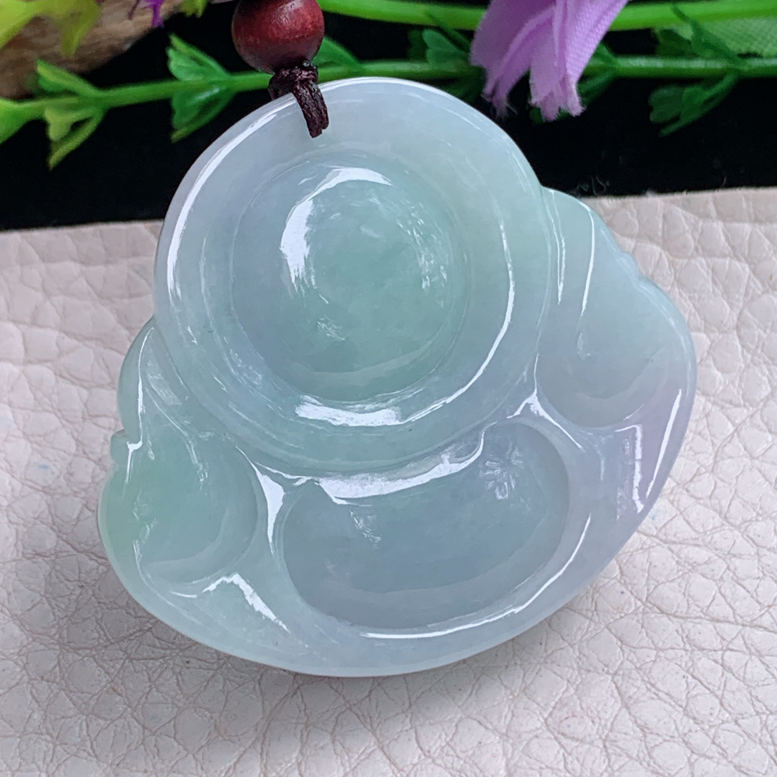 zen实拍41*45*11.3缅甸天然翡翠a货精雕春带彩佛公玉项坠 玉挂件