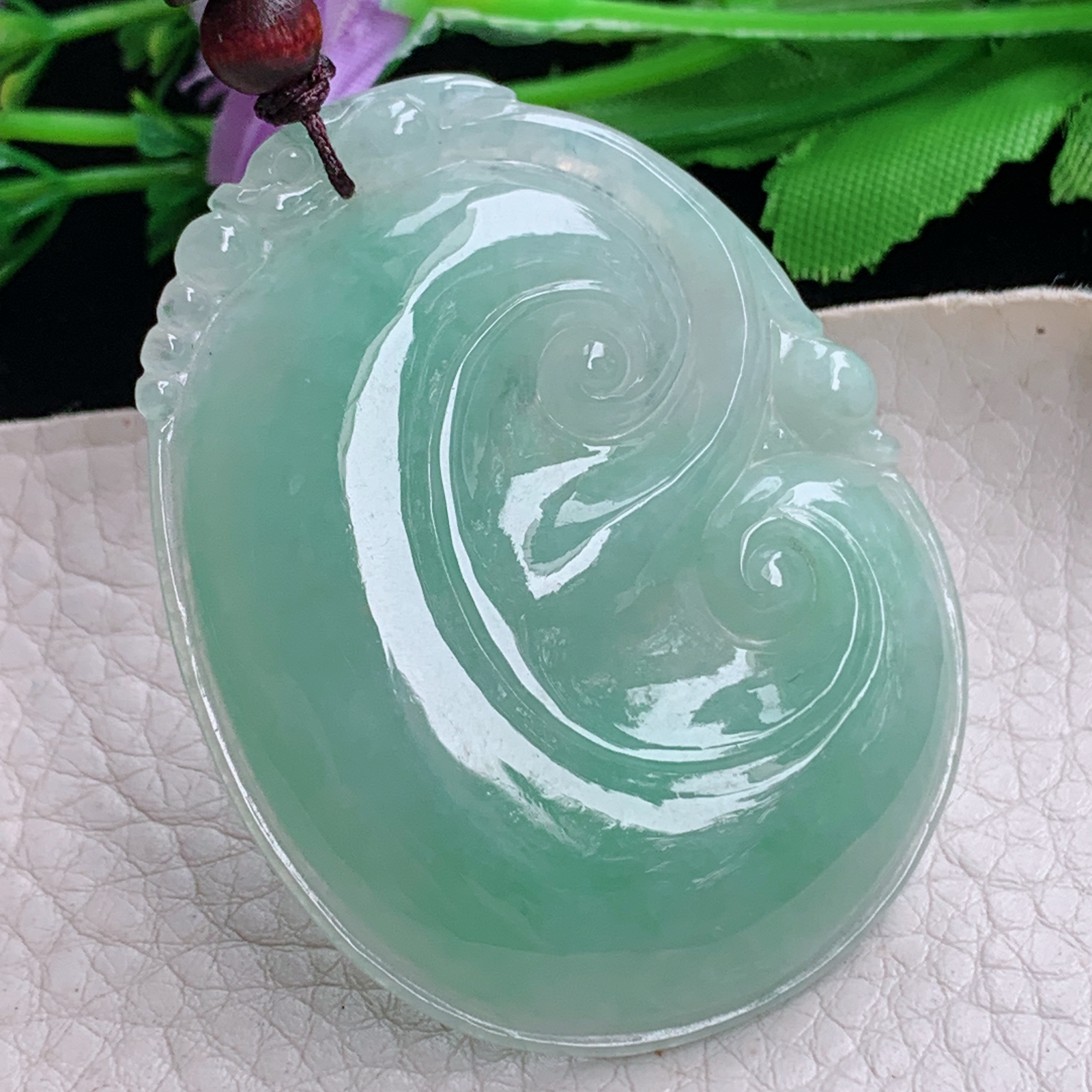 zen实拍52.7*40.8*6缅甸天然翡翠a货精雕满绿大如意玉项坠 玉挂件