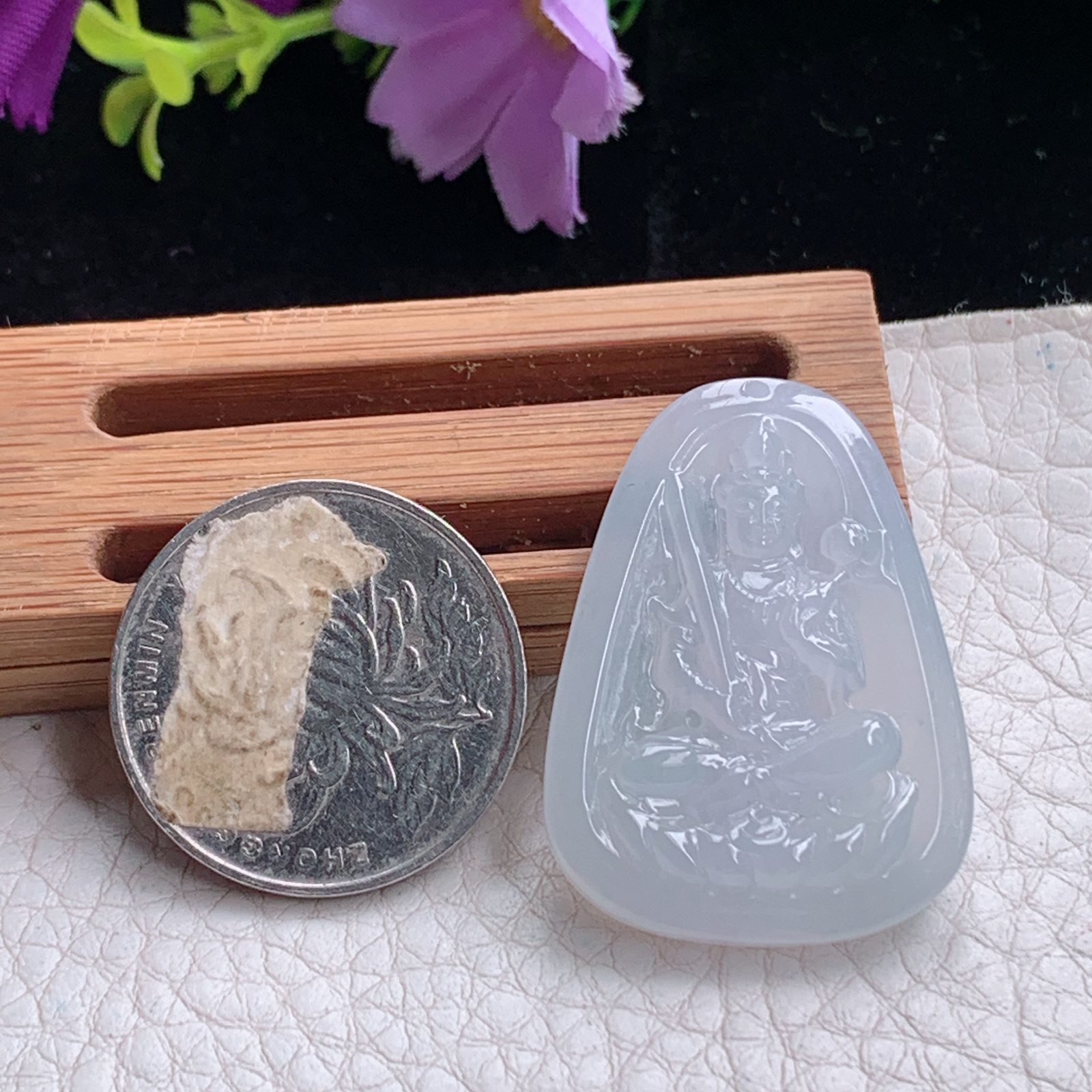 ktj实拍34*25*5.5天然缅甸翡翠冰透虚空藏观音菩萨小吊坠生肖守护神玉坠