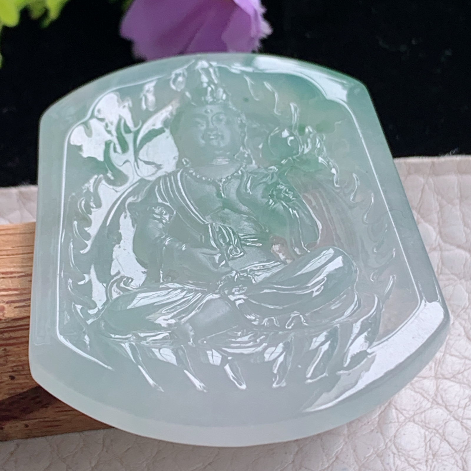 ktj实拍50*40*5.5天然缅甸翡翠冰透大势至观音菩萨吊坠生肖守护神玉坠