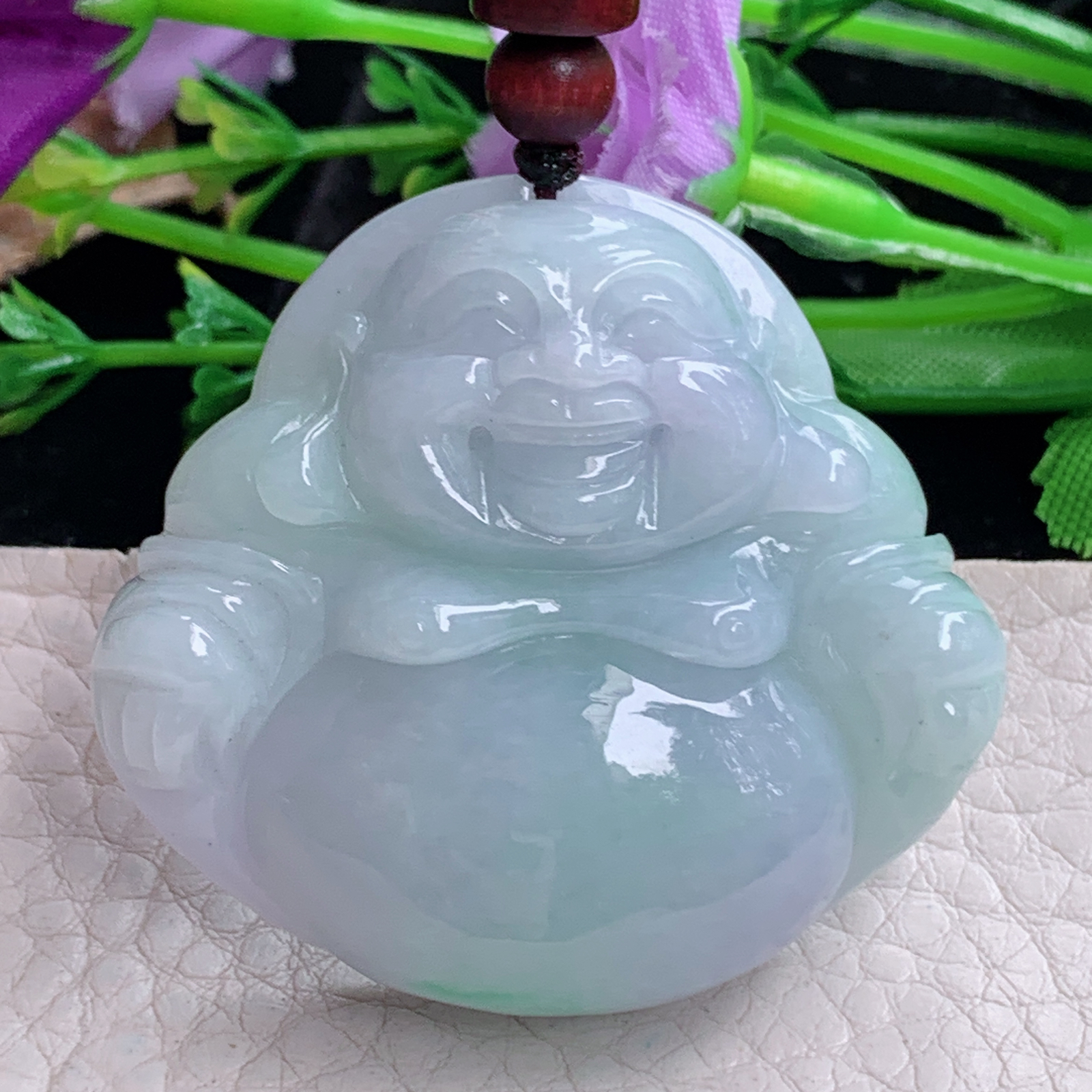 zen实拍41*45*11.3缅甸天然翡翠a货精雕春带彩佛公玉项坠 玉挂件