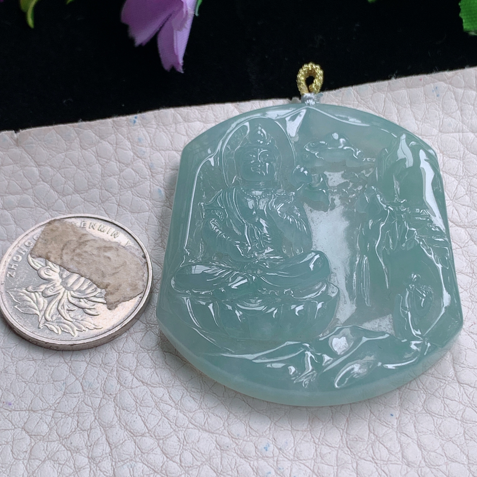 rp实拍54*46.5*7.2天然缅甸翡翠冰透大势至观音菩萨吊坠灵山菩萨