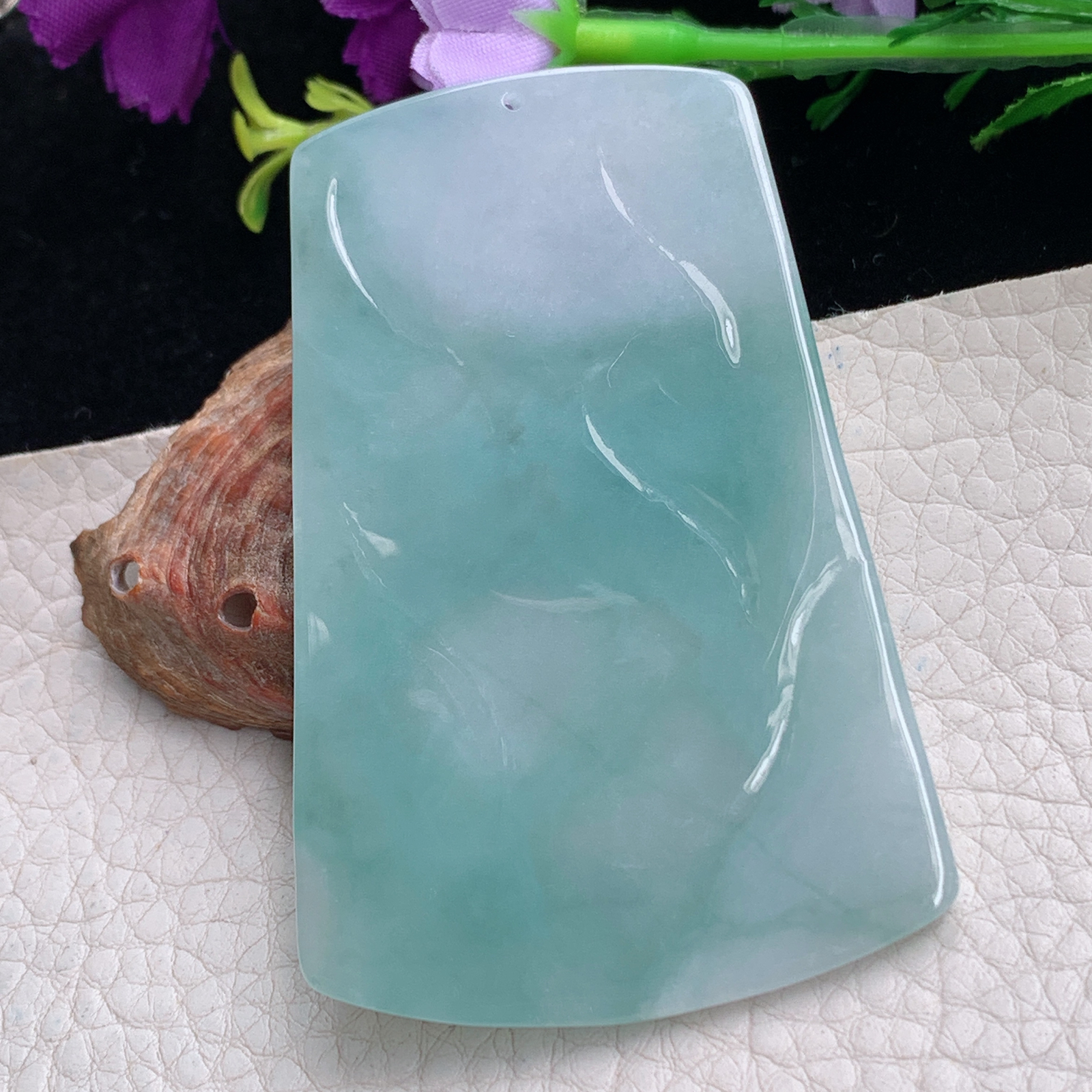 kh实拍69.2*45*5天然缅甸翡翠冰飘花普贤观音吊坠 守护神菩萨