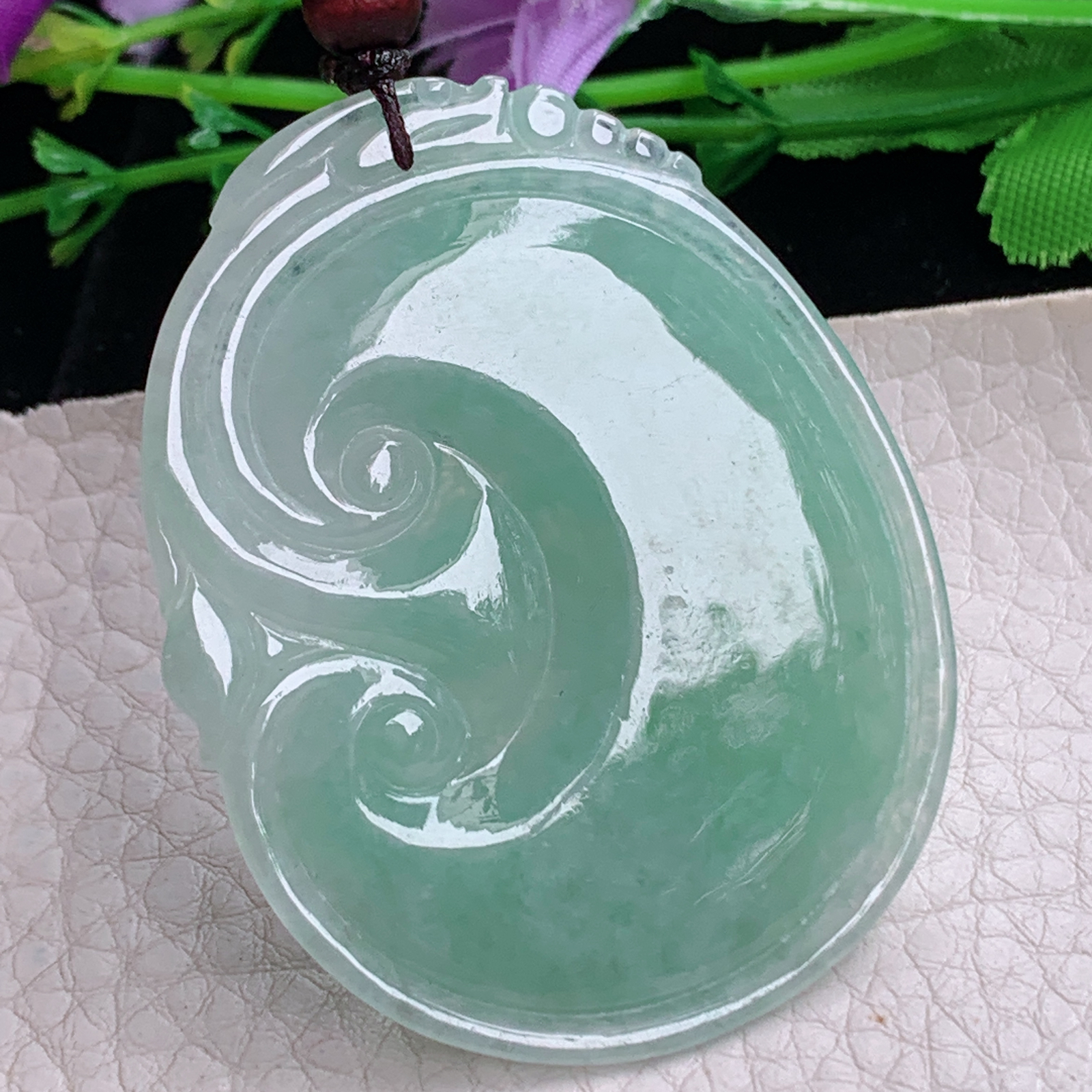 zen实拍52.7*40.8*6缅甸天然翡翠a货精雕满绿大如意玉项坠 玉挂件