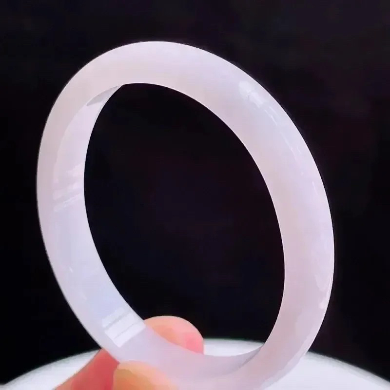 53.6圈贵妃天然翡翠淡紫玉手镯好种水春彩水润手镯26.47g