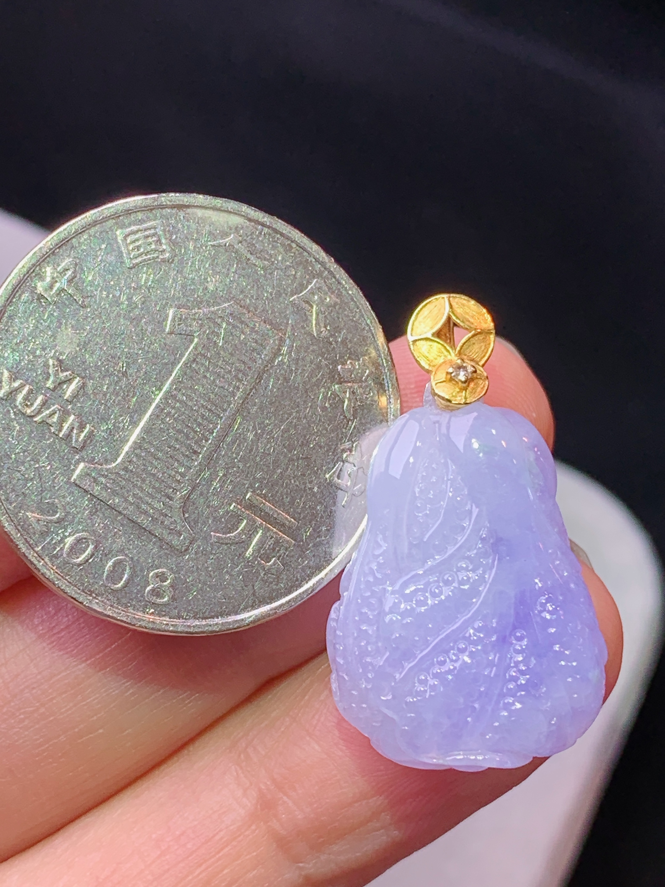 18k金镶嵌紫罗兰白菜吊坠 玉质细腻 色泽艳丽清新 水润亮眼 整体尺寸26.5*15.2*6.5b1