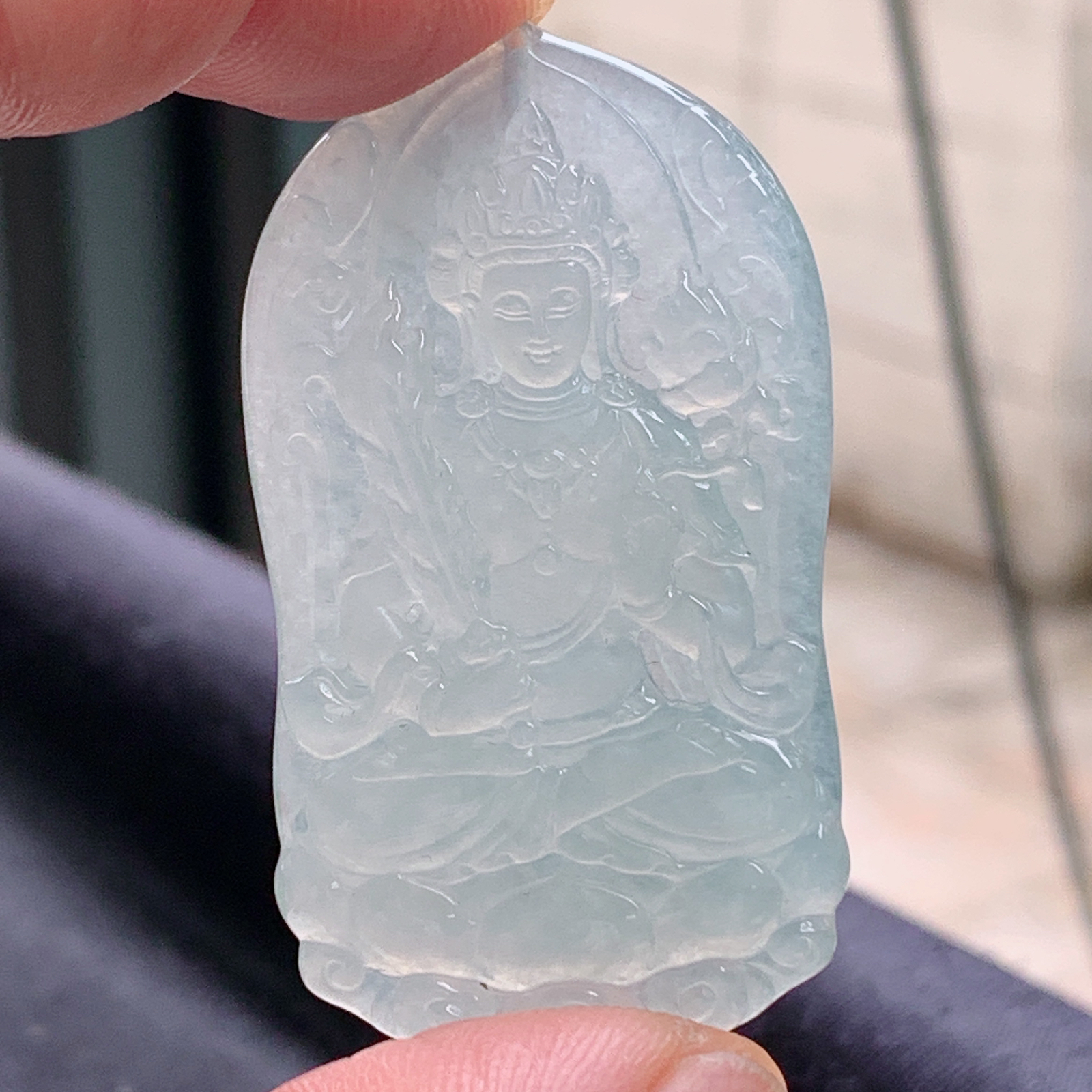 ktj实拍52.5*29.8*5.8天然缅甸翡翠冰种虚空藏观音菩萨吊坠生肖守护神玉坠
