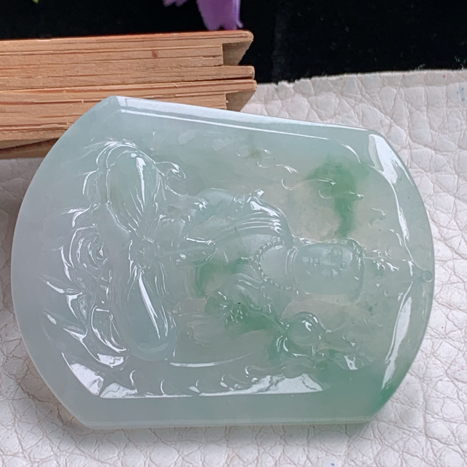 ktj实拍50*40*5.5天然缅甸翡翠冰透大势至观音菩萨吊坠生肖守护神玉坠