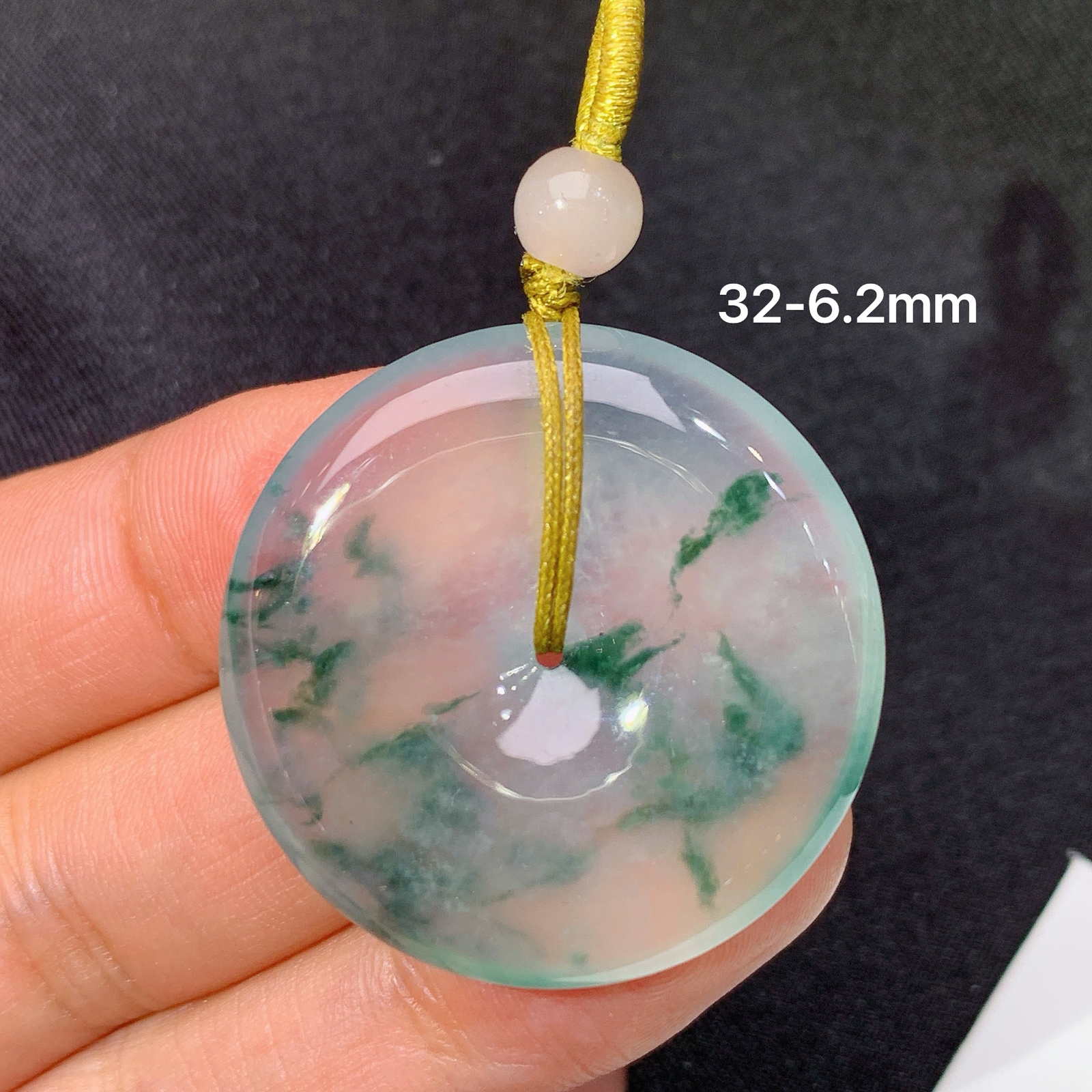 冰飘花平安扣，冰冰润润，玉质细腻，种水足，Ls 尺寸32*6.2