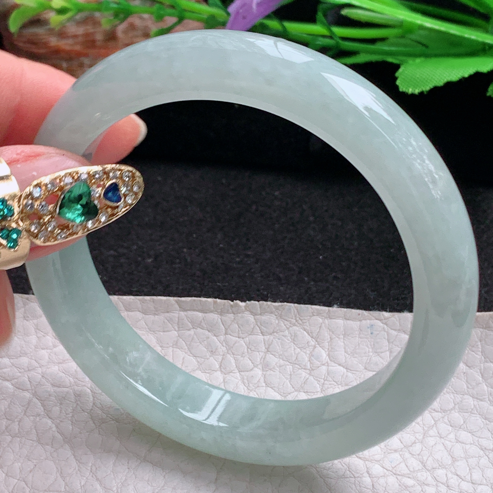 hy实拍57*11.6*8.3平安镯 天然翡翠a货手镯冰晴秀气正圈玉镯子