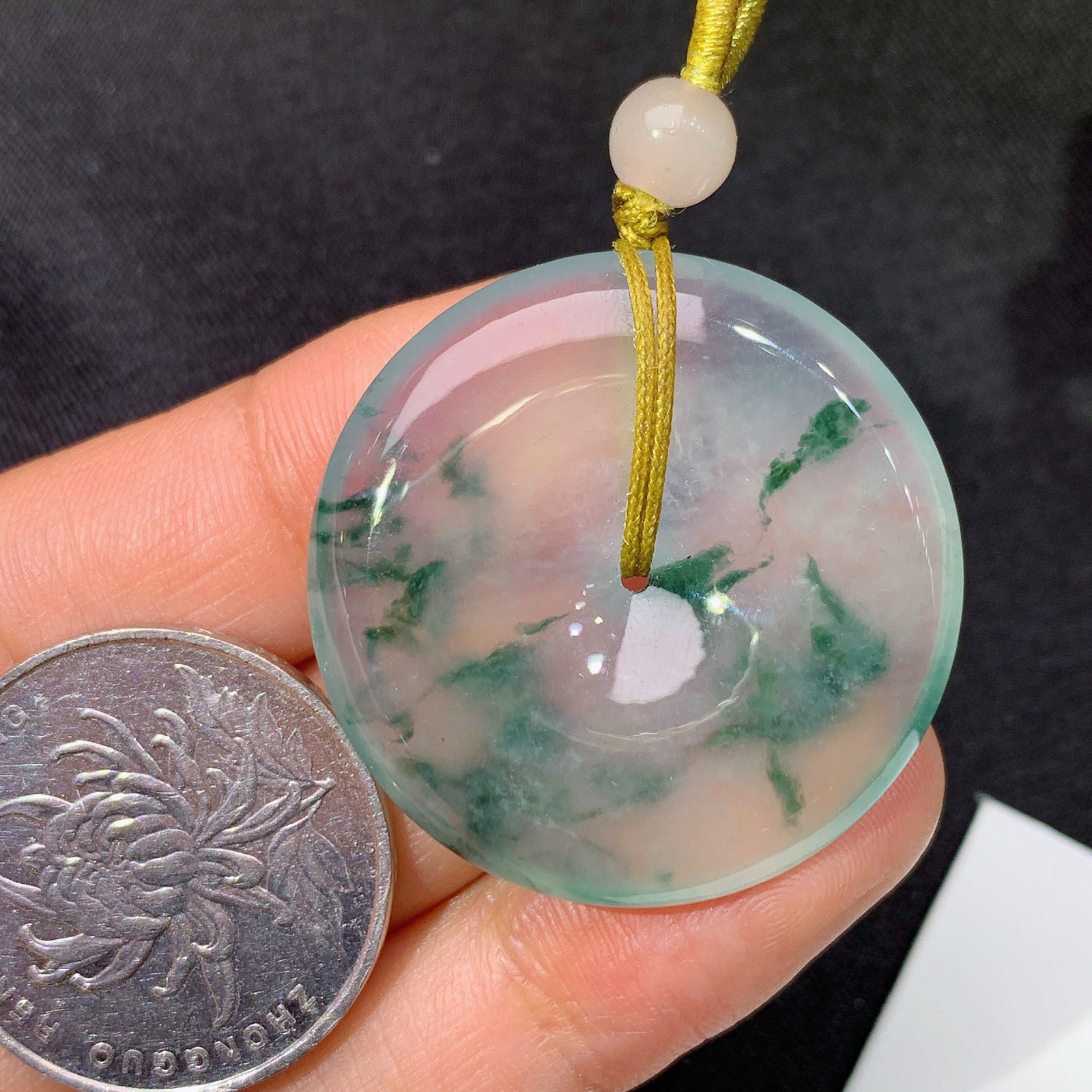 冰飘花平安扣，冰冰润润，玉质细腻，种水足，Ls 尺寸32*6.2