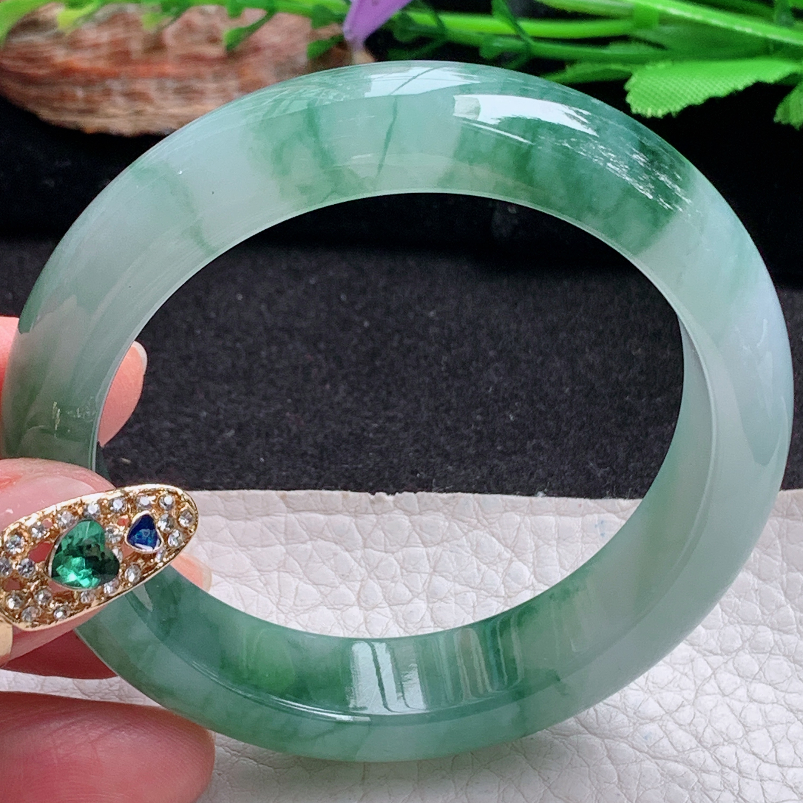 ax实拍56*13.8*8.6平安镯 天然翡翠a货手镯冰飘花厚装大气正圈玉镯子