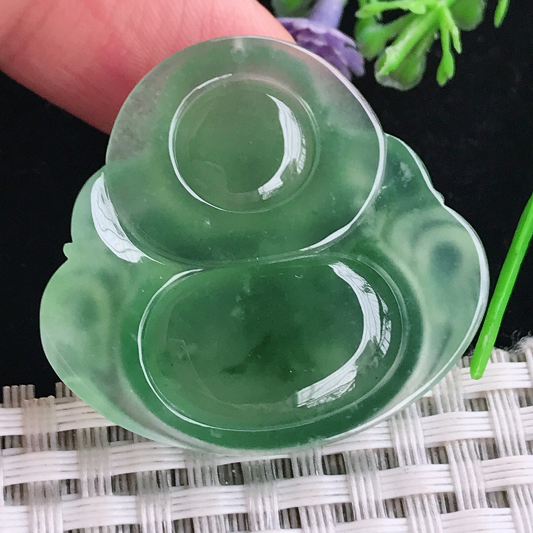 实拍A货翡翠32.8/35.3/6.8老坑冰种果冻胶满绿佛公吊坠翡翠玉佛挂件