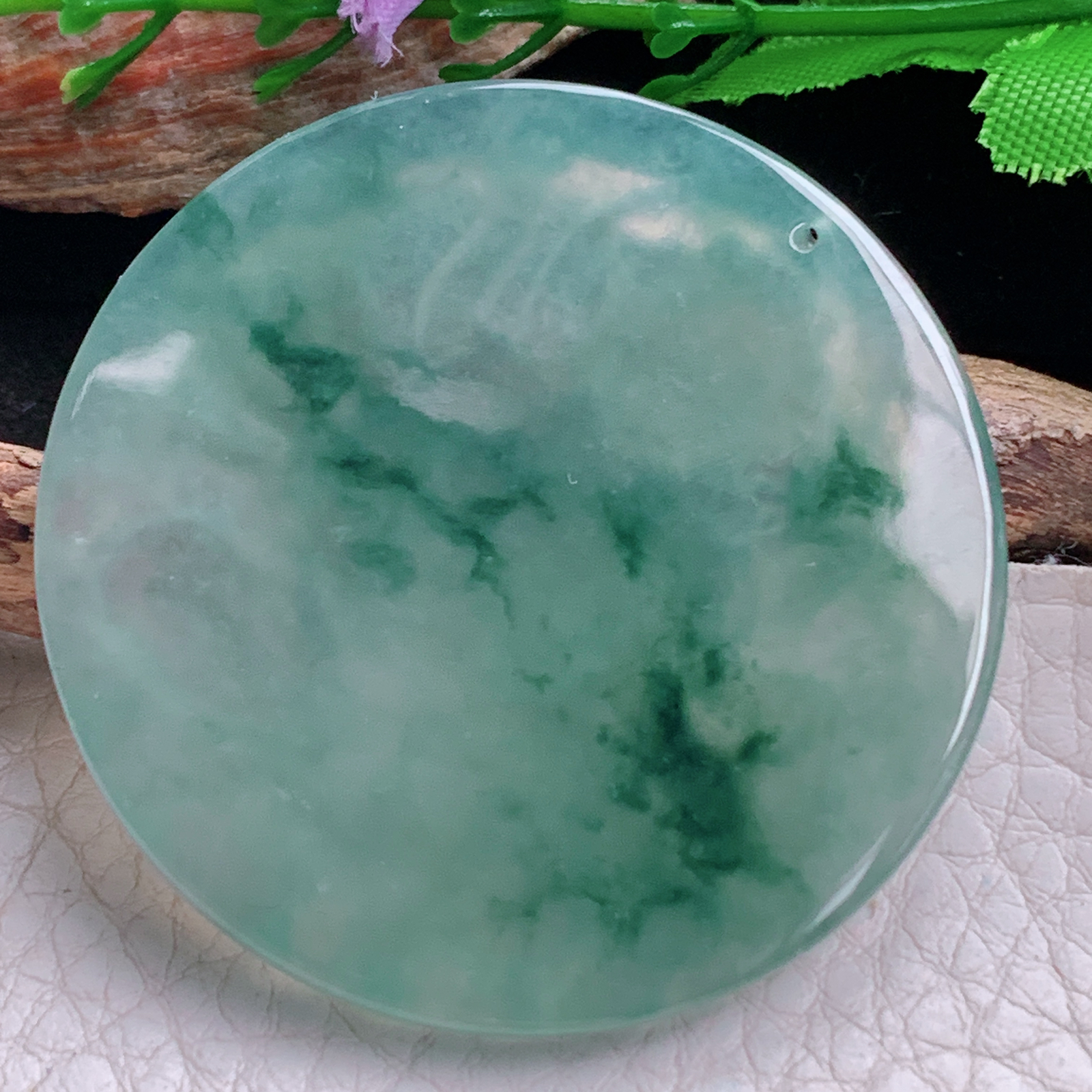 ktj实拍49.8*5.6天然缅甸翡翠冰飘花千手观音 玉观音圆牌玉吊坠 玉挂件