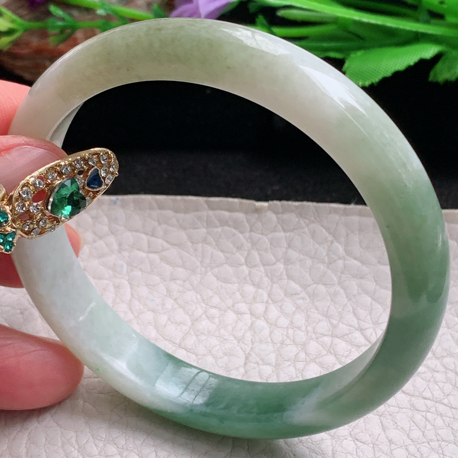 hh实拍58.5*10.5*7平安镯 天然翡翠a货手镯水润飘花正圈玉镯子