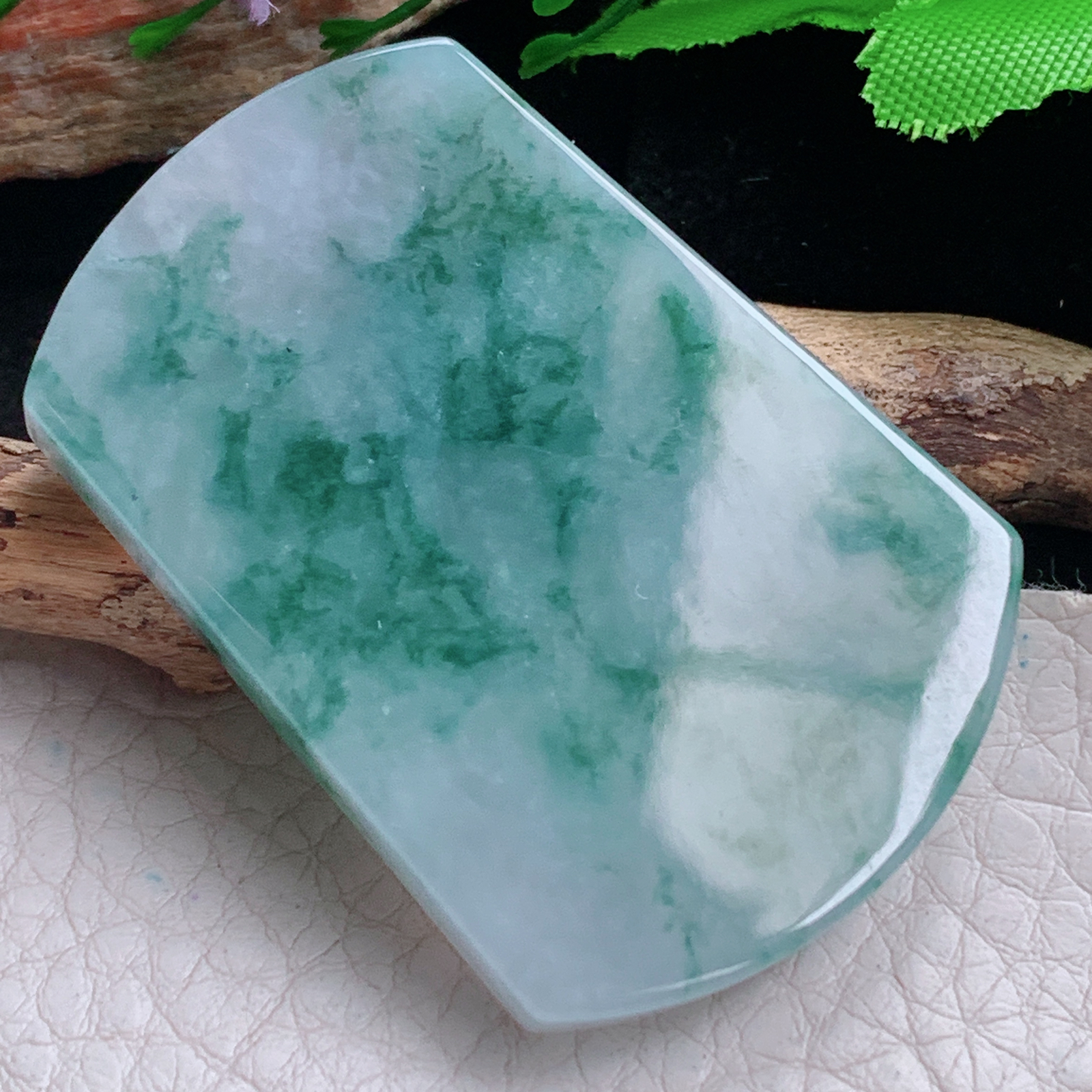 ktj实拍60.8*35*6.5天然缅甸翡翠冰飘花平安无事牌吊坠素面牌