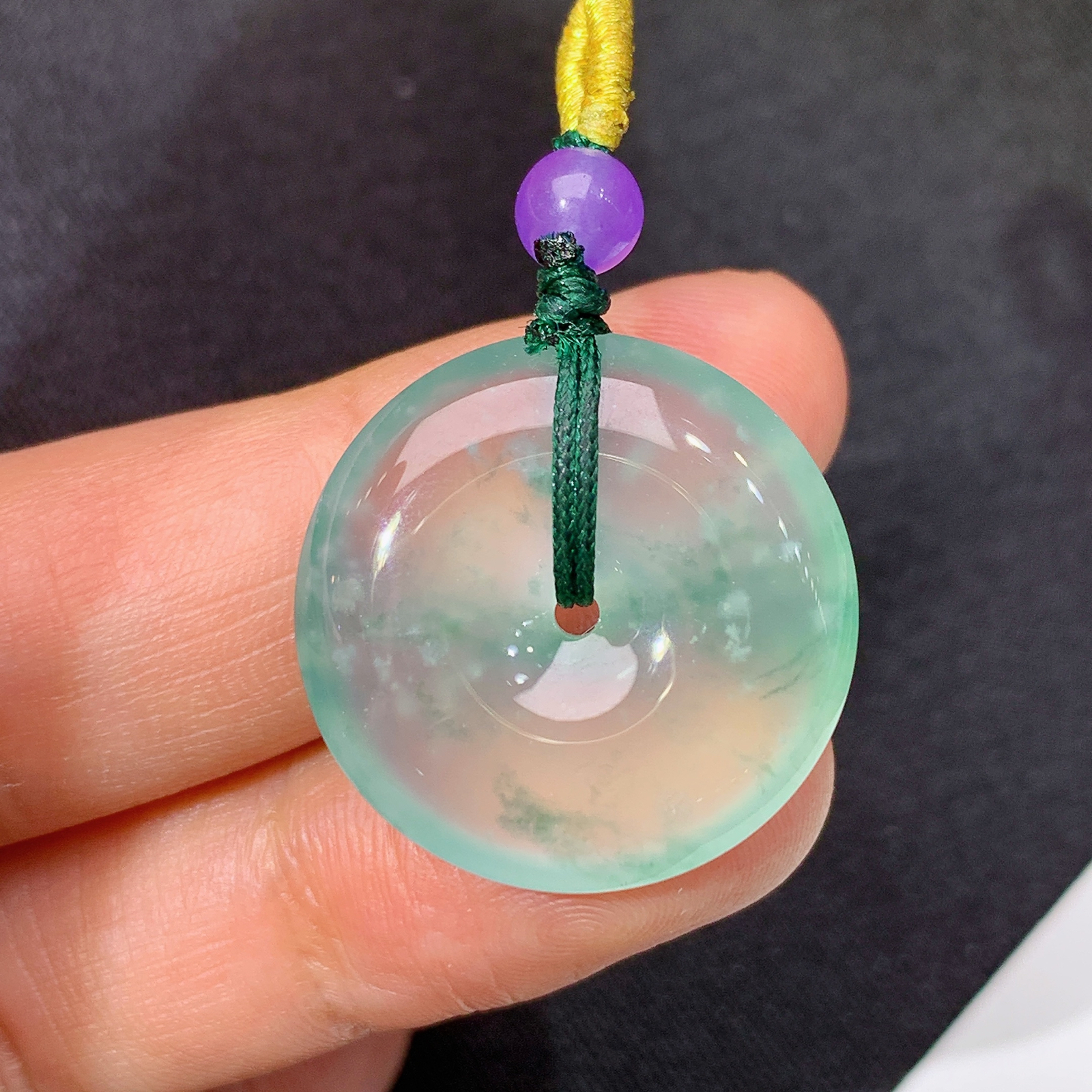 冰飘花平安扣，冰冰润润，玉质细腻，种水足，Ls 尺寸22.8*5.3