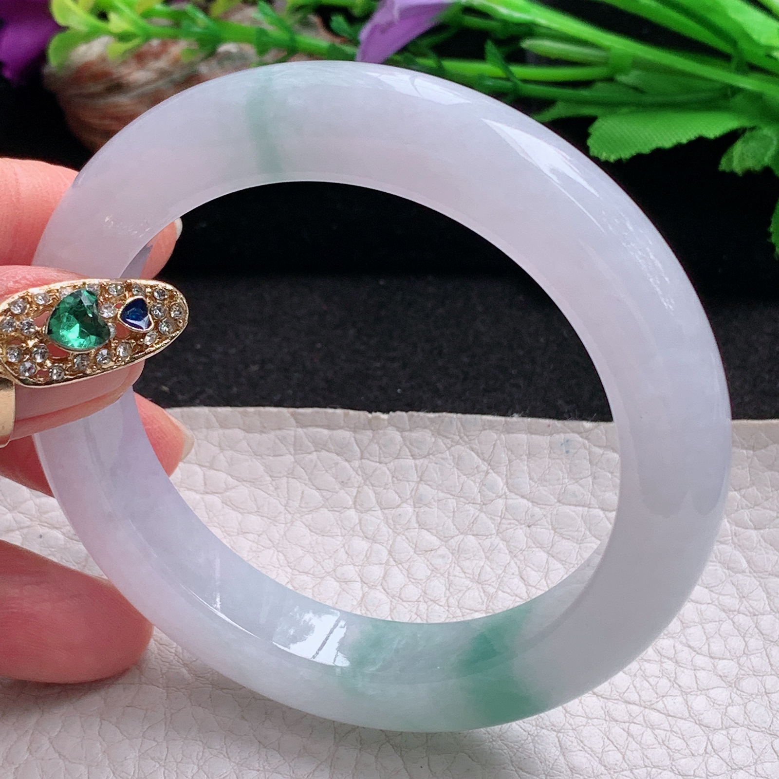 xc实拍56.3*11.5*10平安镯 天然翡翠a货手镯冰胶飘花厚装正圈玉镯子