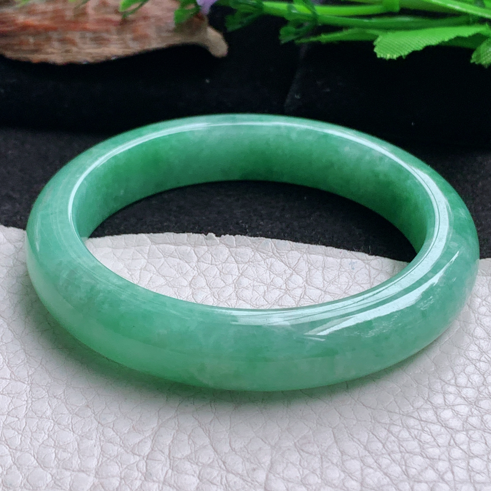 yh实拍56.5*12*8.8平安镯 天然翡翠a货手镯满绿正圈玉镯子