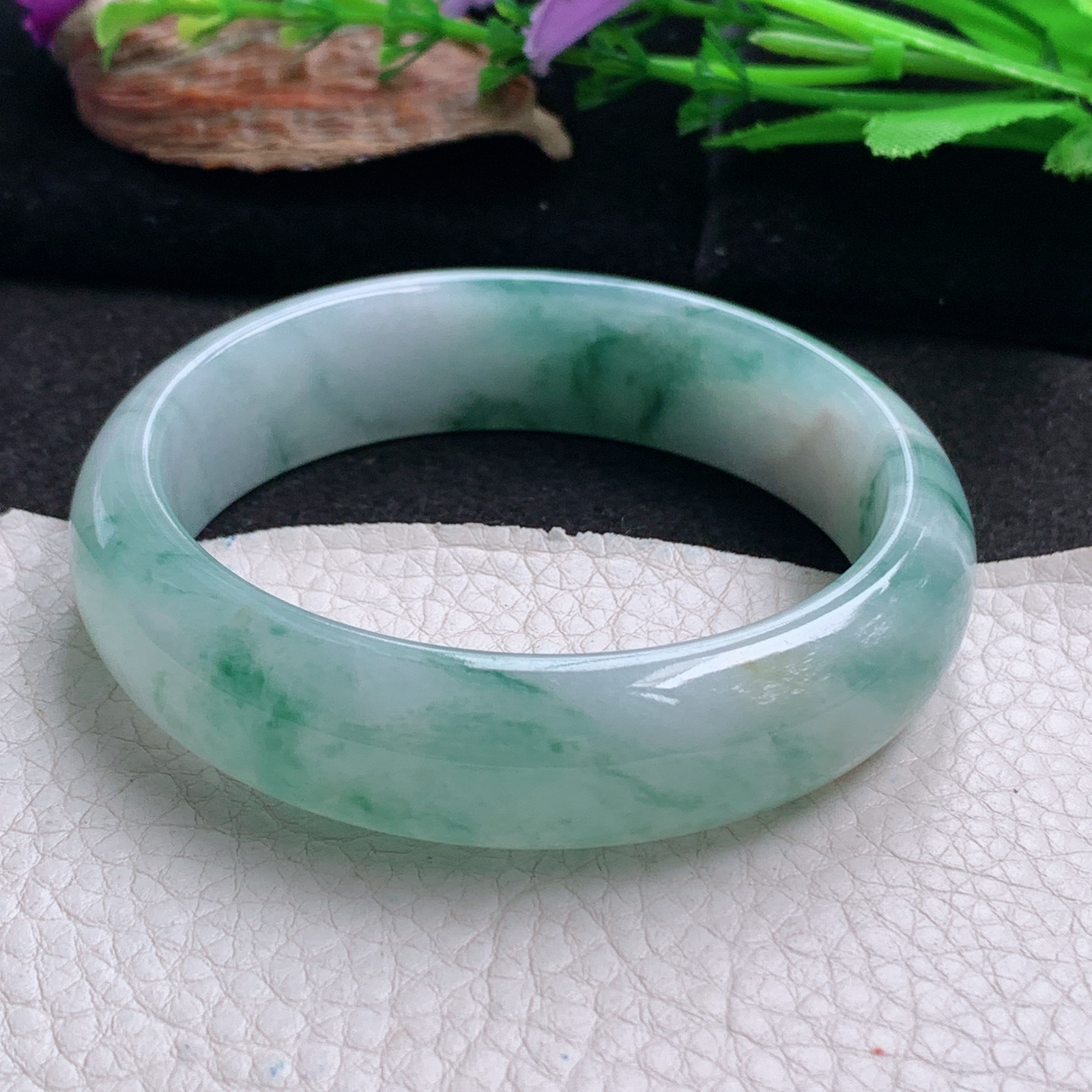 ax实拍59*16*8轮胎镯 天然翡翠a货手镯冰飘花大气正圈玉镯子