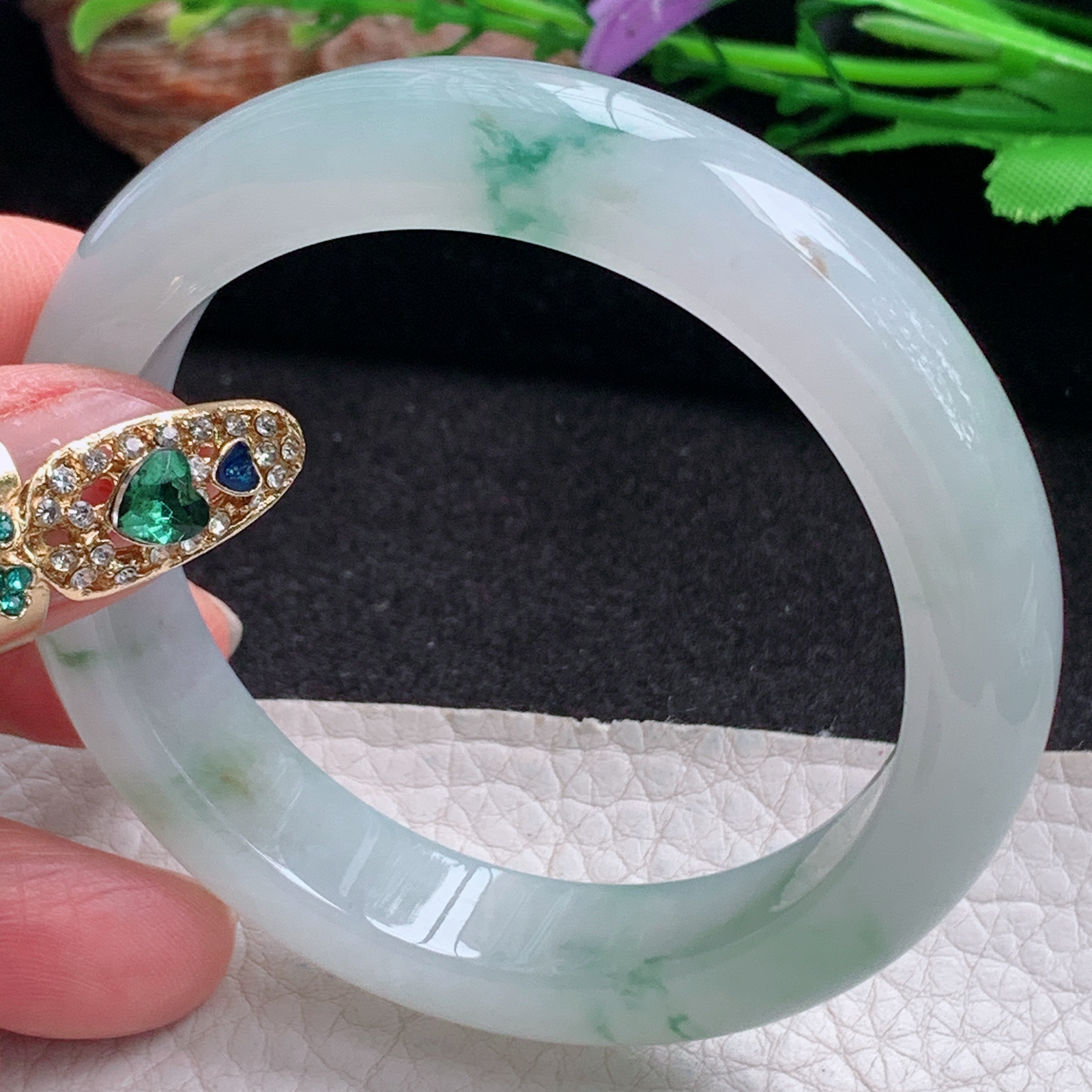 ax实拍54*12.3*8.3平安镯 天然翡翠a货手镯冰飘花厚装大气正圈玉镯子