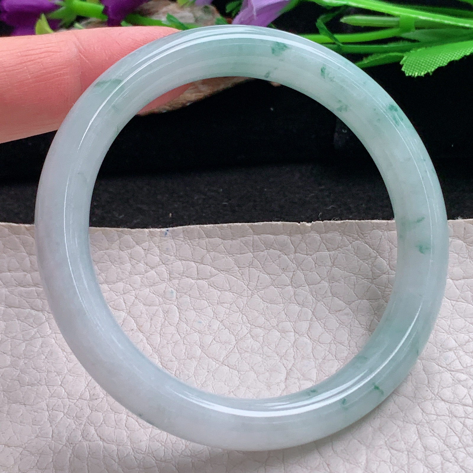 hh实拍557*10.6*8.8圆扁镯 天然翡翠a货手镯冰飘花正圈玉镯子