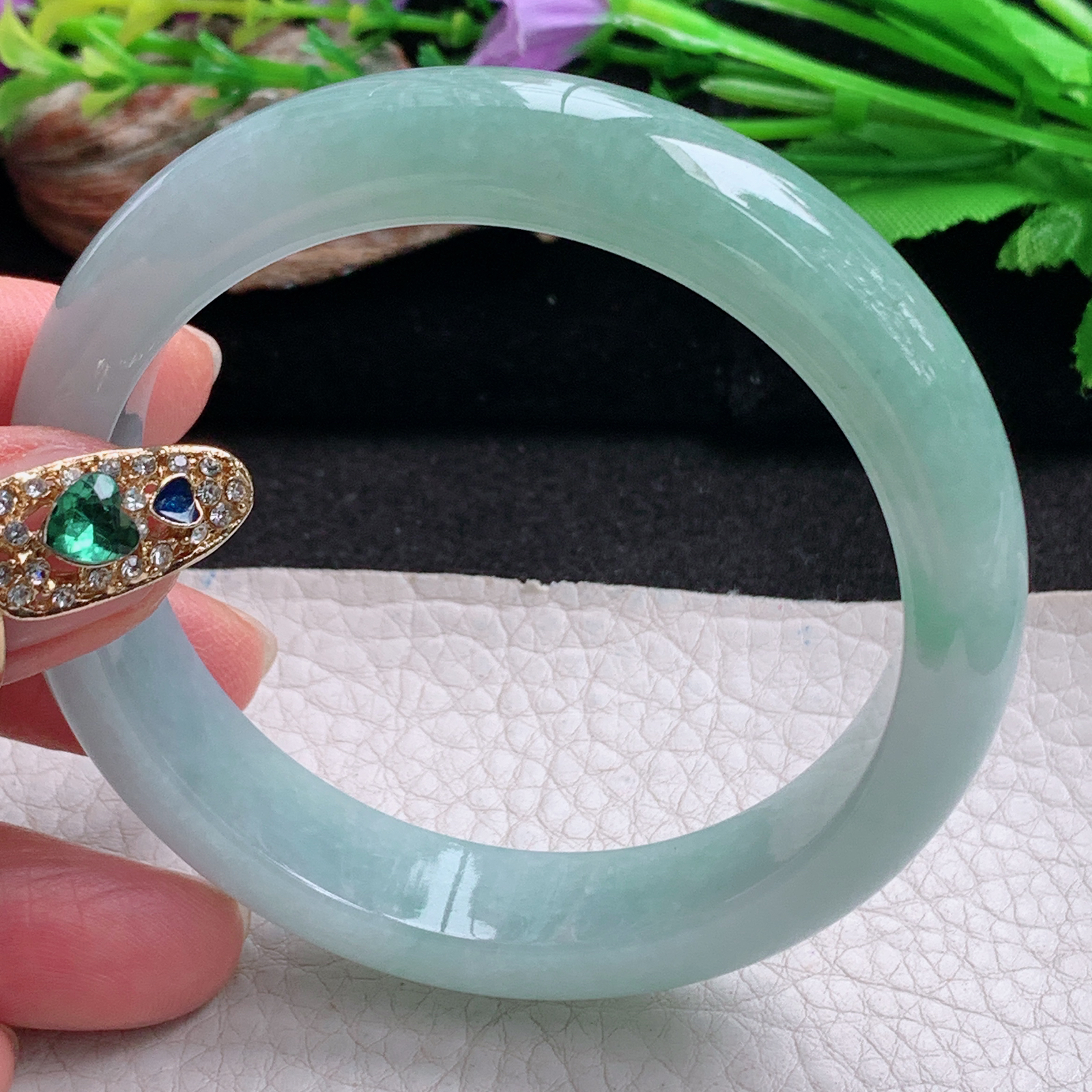 ym实拍56.5*12.8*8.3平安镯 天然翡翠a货手镯冰晴清秀正圈玉镯子