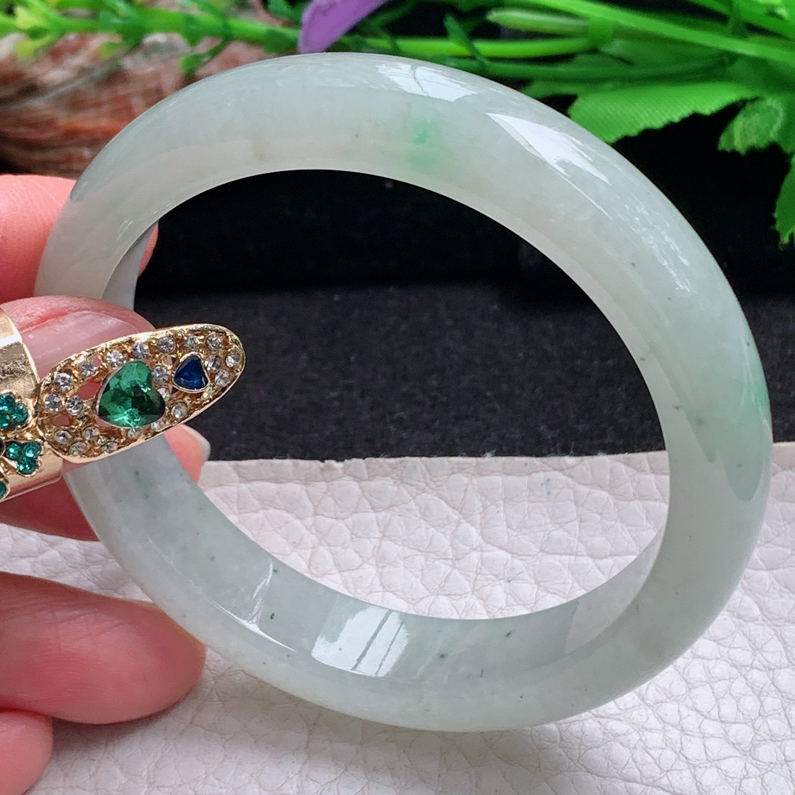 ll实拍55.5*12.2*8.5平安镯 天然翡翠a货手镯胶感飘绿正圈玉镯子