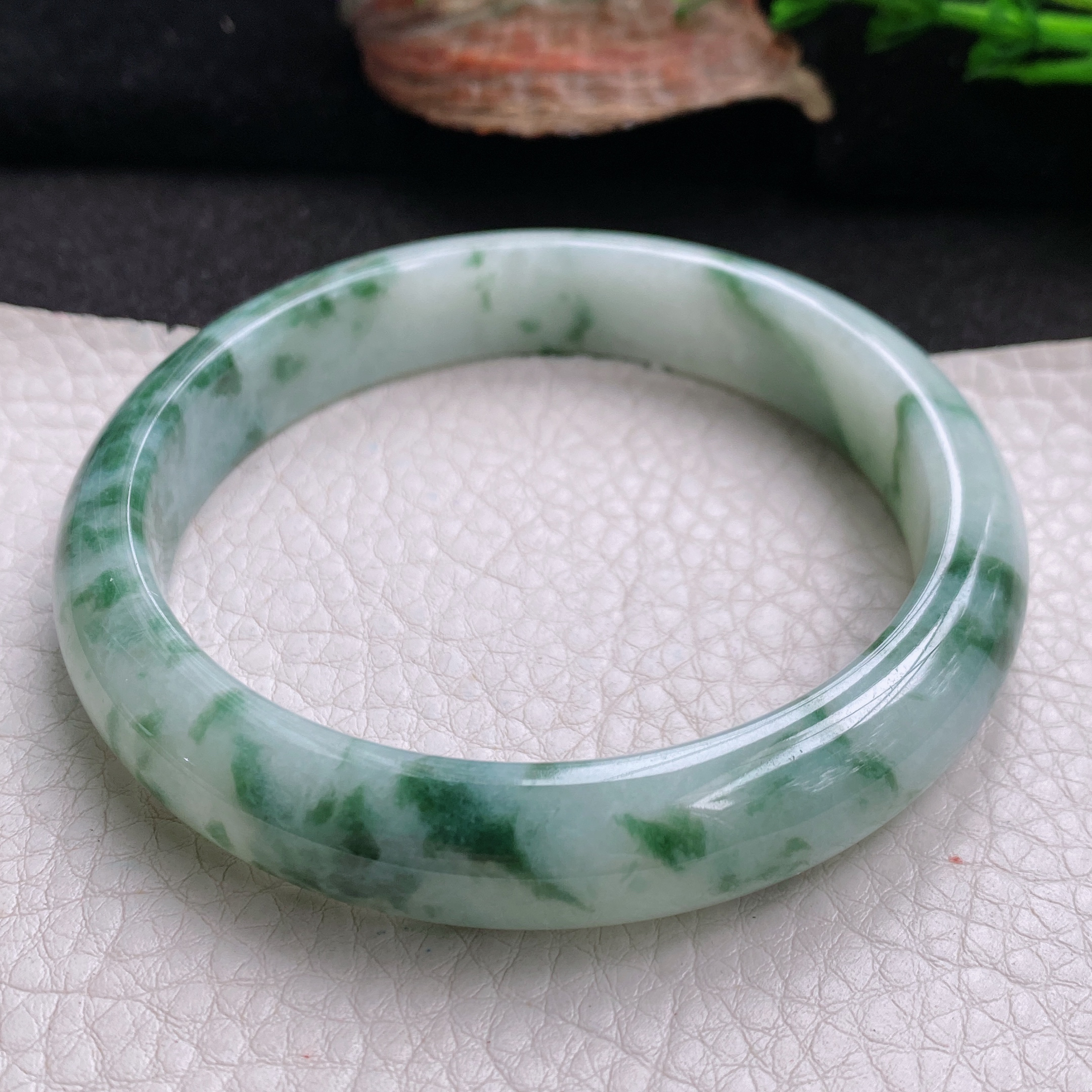 ll大圈口63*12.5*8.3平安镯 天然缅甸翡翠手镯飘花宽边正圈玉镯子