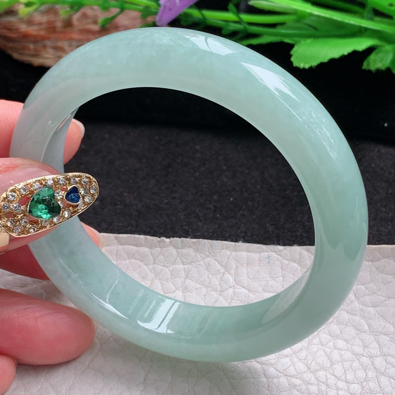 hy实拍54.5*12.8*8.3平安镯 天然翡翠a货手镯冰晴厚装正圈玉镯子