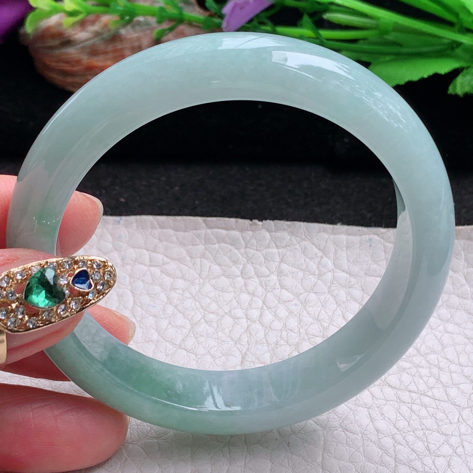 ym实拍56.5*12.8*8.3平安镯 天然翡翠a货手镯冰晴清秀正圈玉镯子