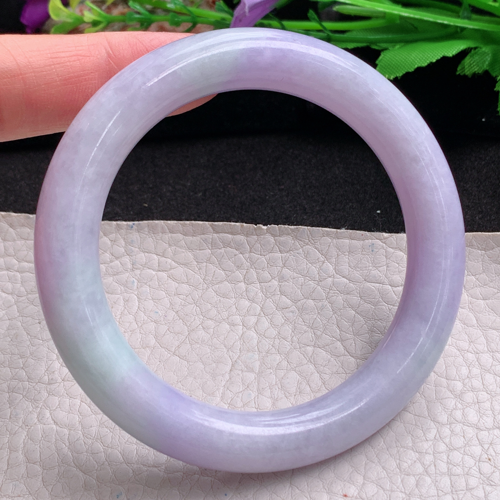 ee实拍57.8*11*10.6美人镯 天然翡翠a货手镯水润紫罗兰圆条玉镯子