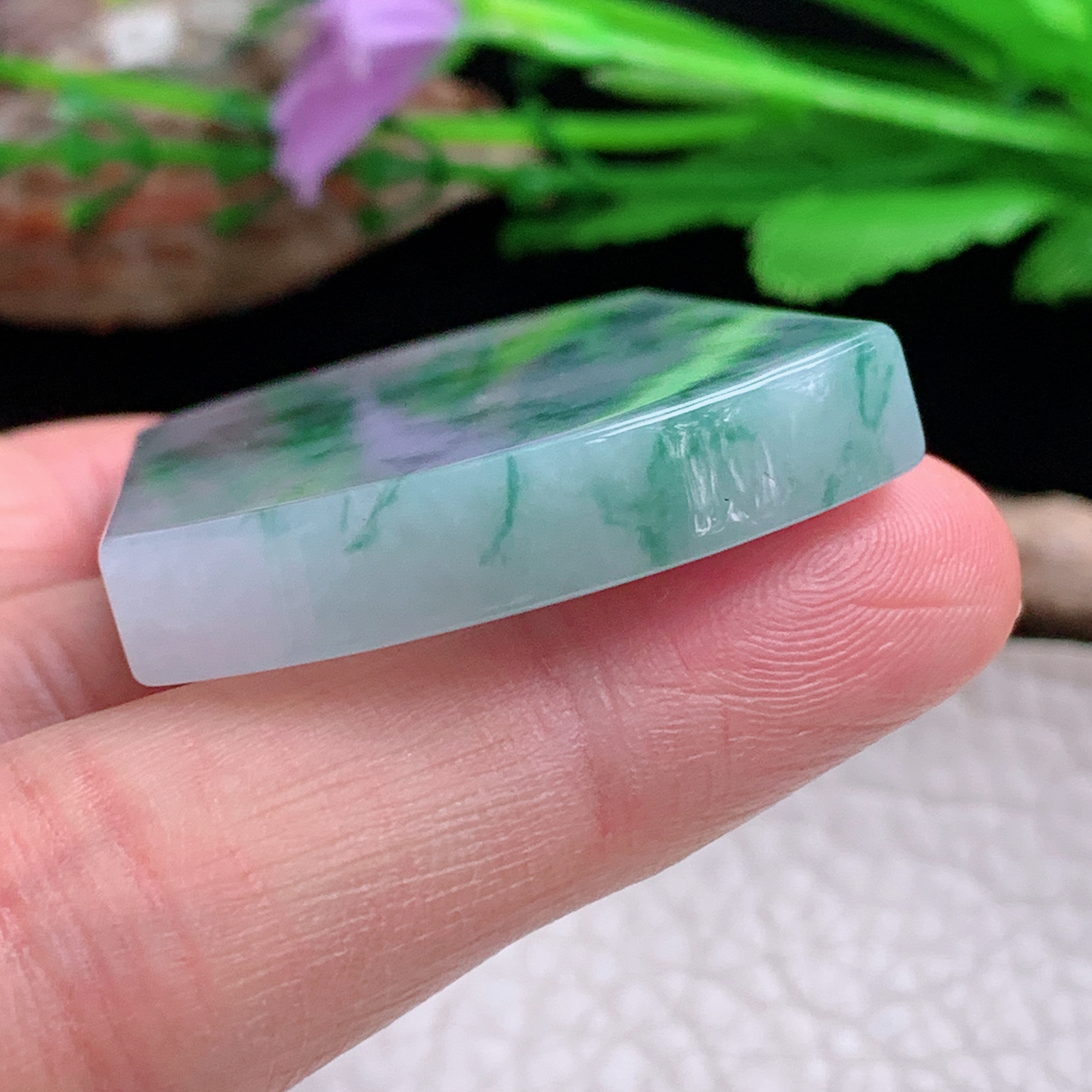 ktj实拍60.8*35*6.5天然缅甸翡翠冰飘花平安无事牌吊坠素面牌