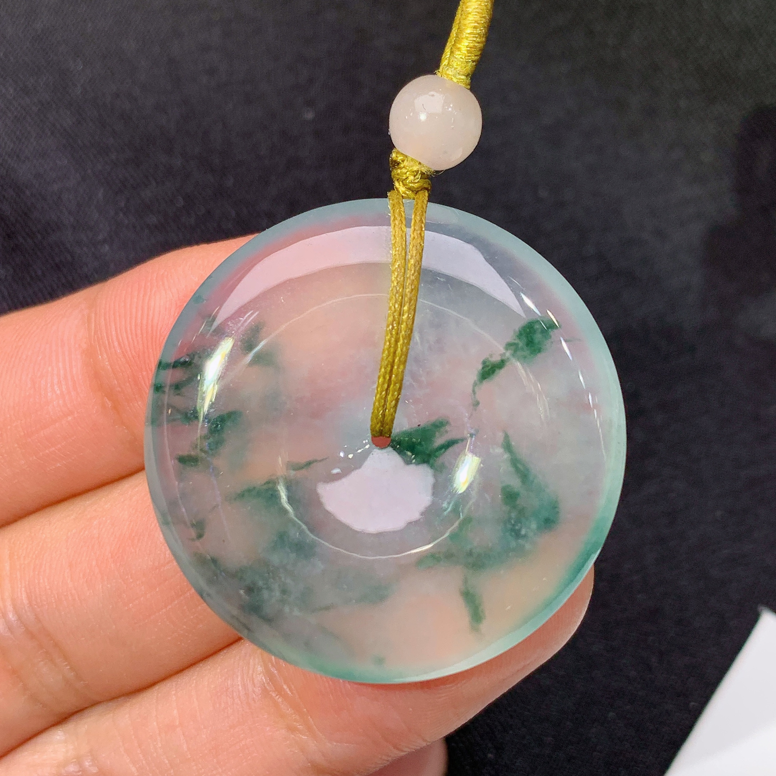 冰飘花平安扣，冰冰润润，玉质细腻，种水足，Ls 尺寸32*6.2