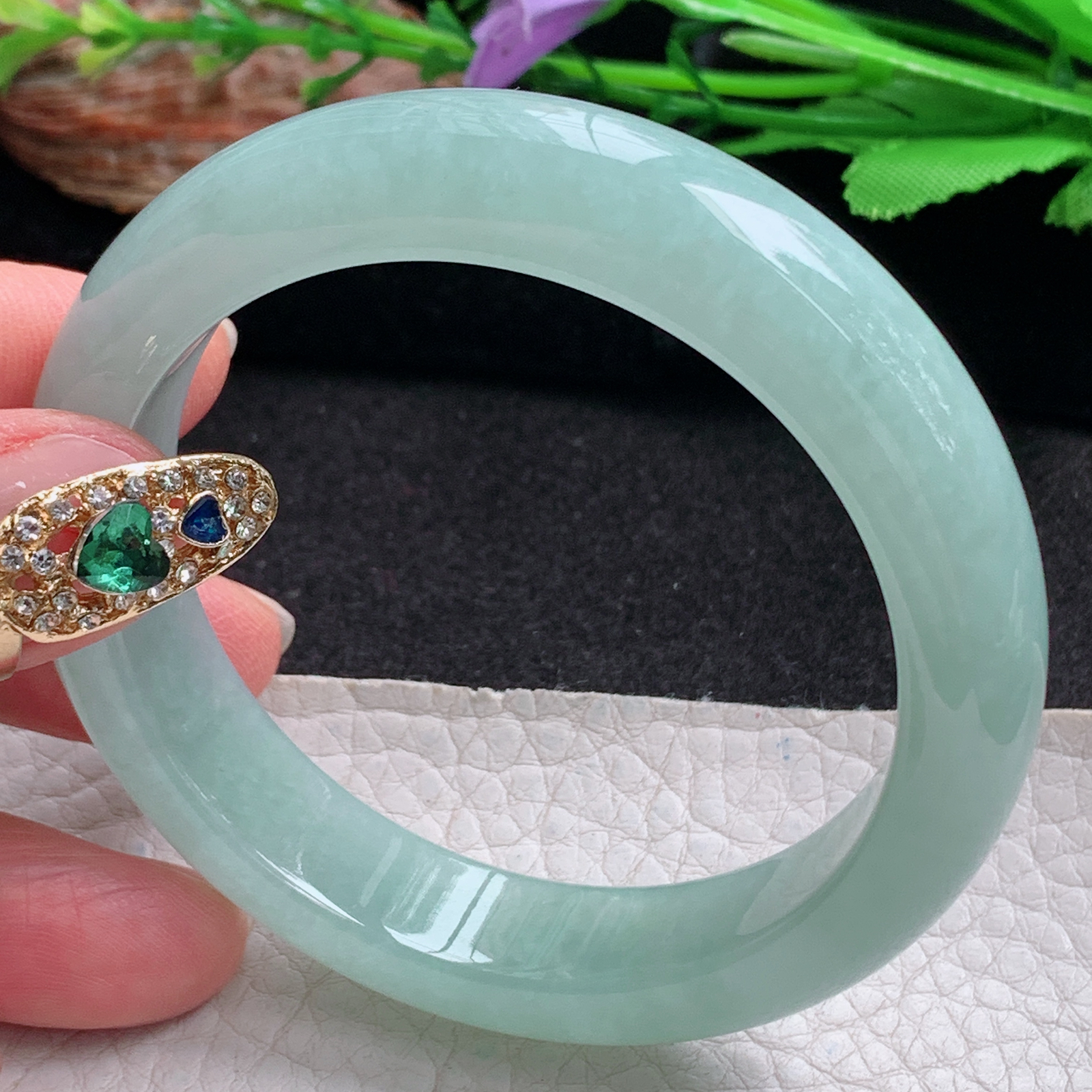 hy实拍54.5*12.8*8.3平安镯 天然翡翠a货手镯冰晴厚装正圈玉镯子