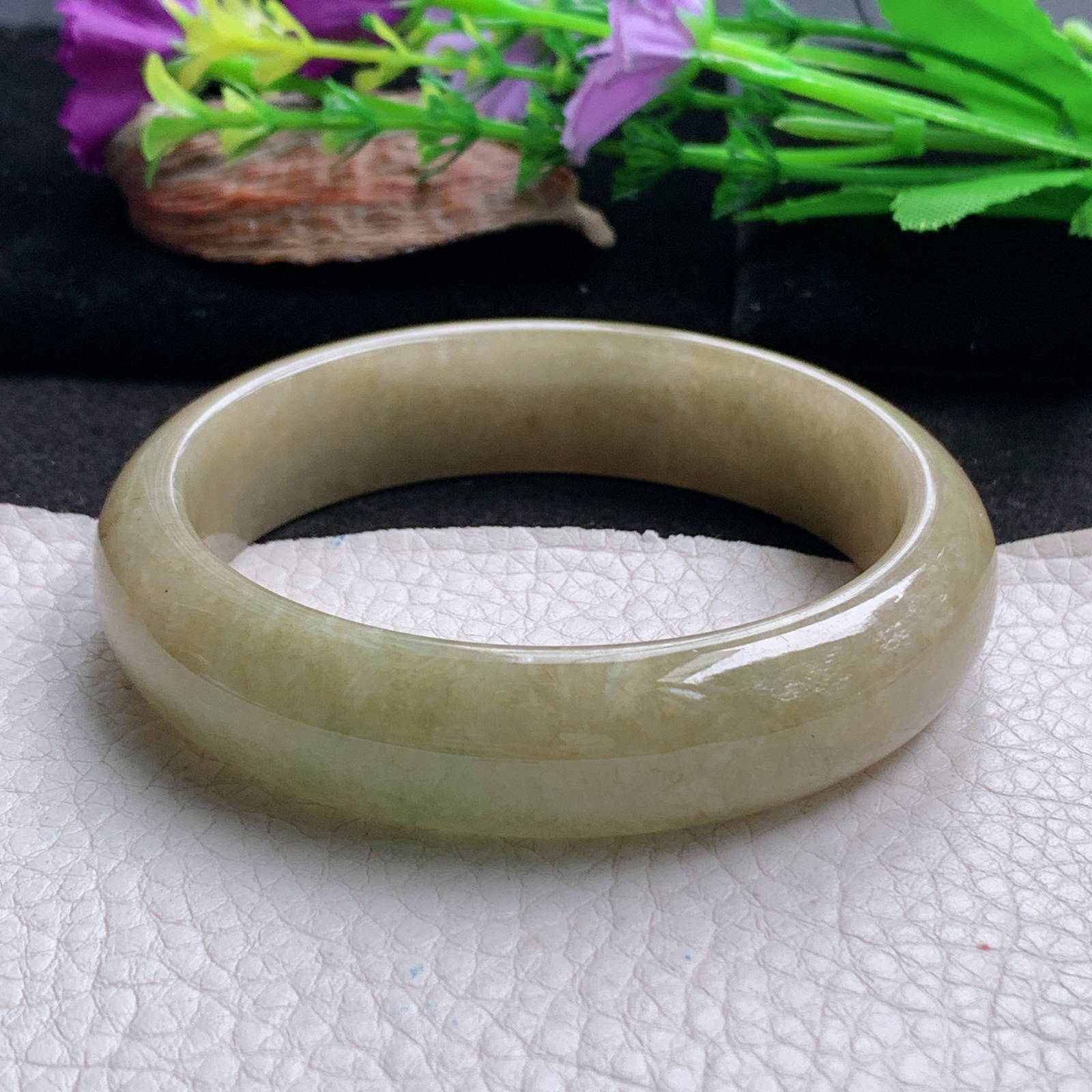 n大圈口61*15.5*8平安镯 天然翡翠a货手镯黄加绿正圈玉镯子