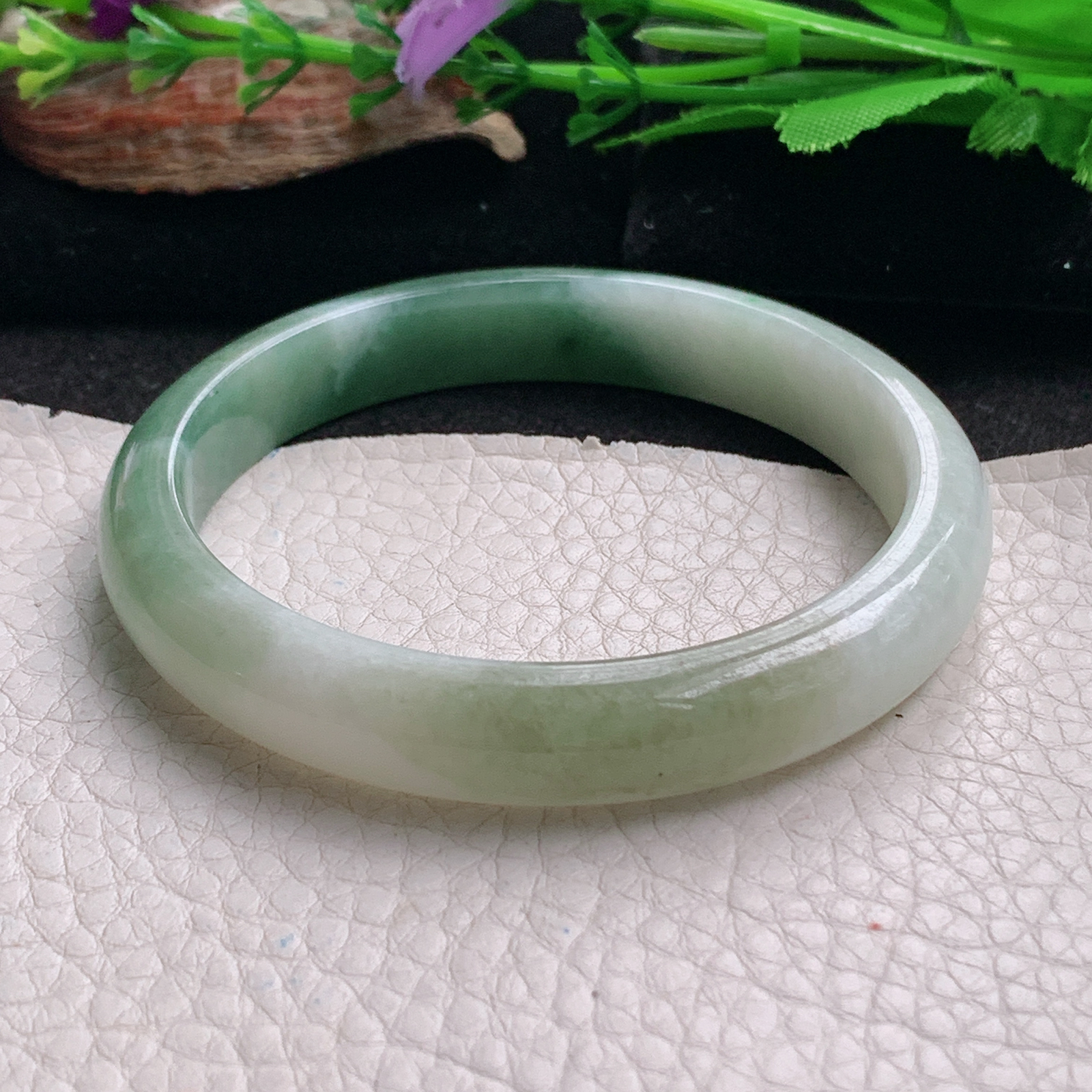 hh实拍58.5*10.5*7平安镯 天然翡翠a货手镯水润飘花正圈玉镯子