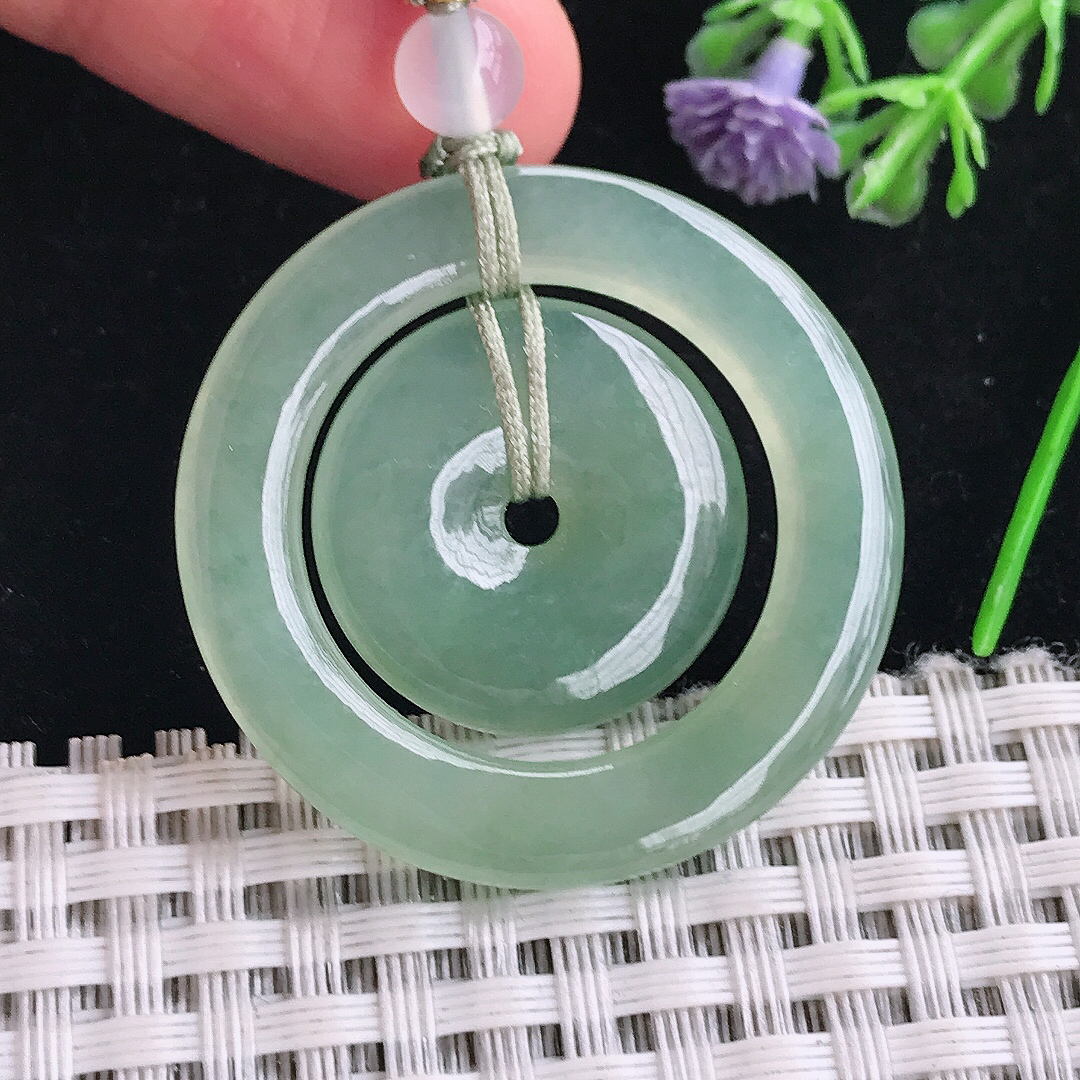 实拍A货翡翠35/3.9老坑冰胶水灵冰晴绿母子扣吊坠翡翠玉挂件