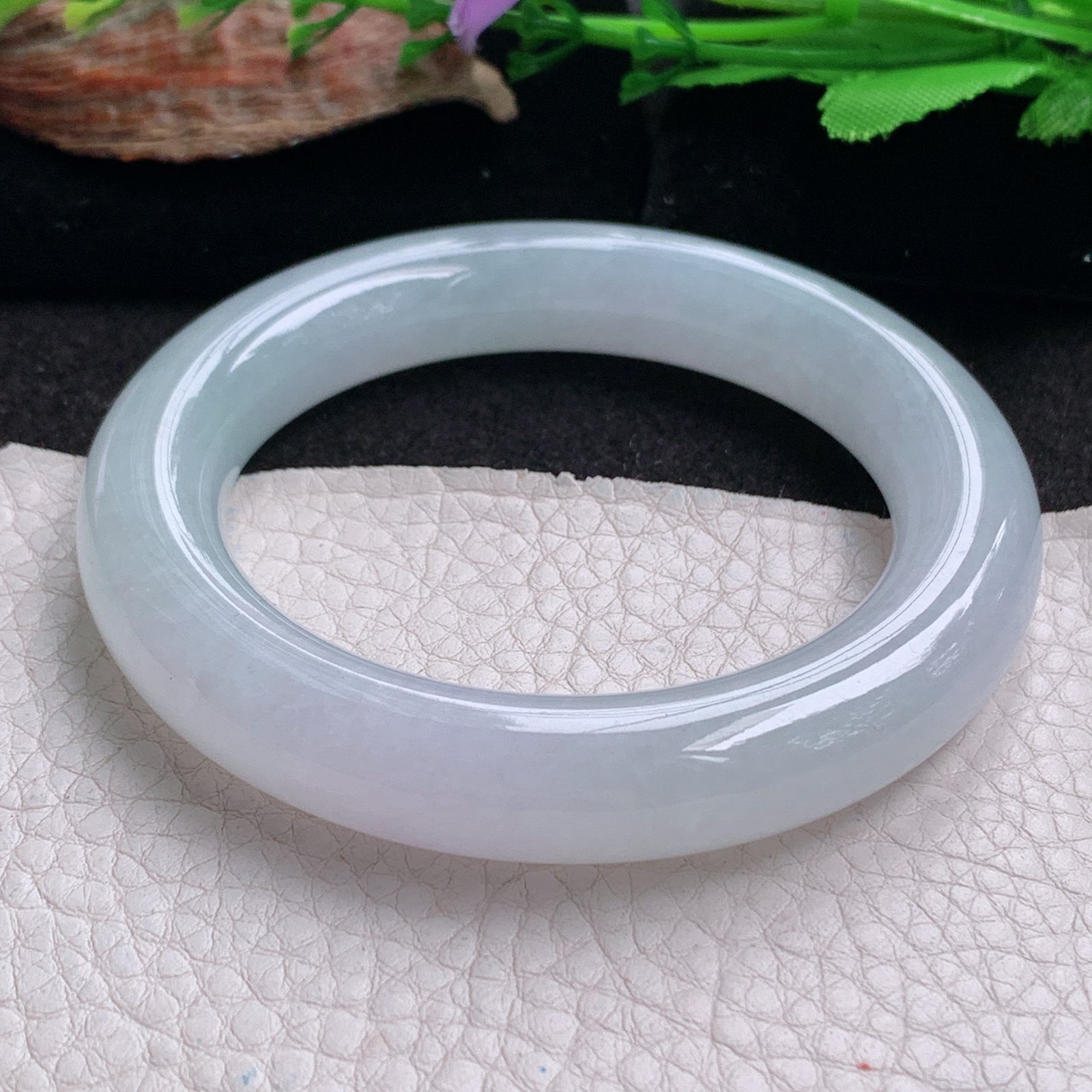 ee实拍54.5*11.6*11.8胖圆镯 天然翡翠a货手镯润润白月光条玉镯子