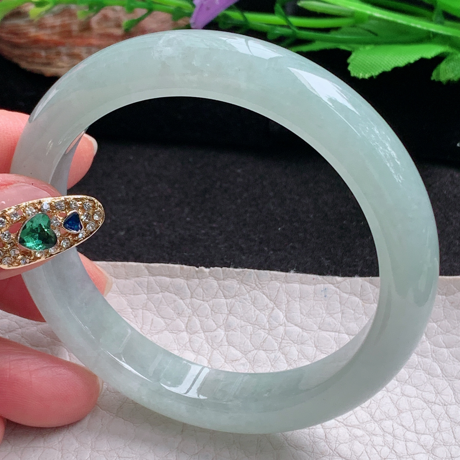 hy实拍57*11.6*8.3平安镯 天然翡翠a货手镯冰晴秀气正圈玉镯子