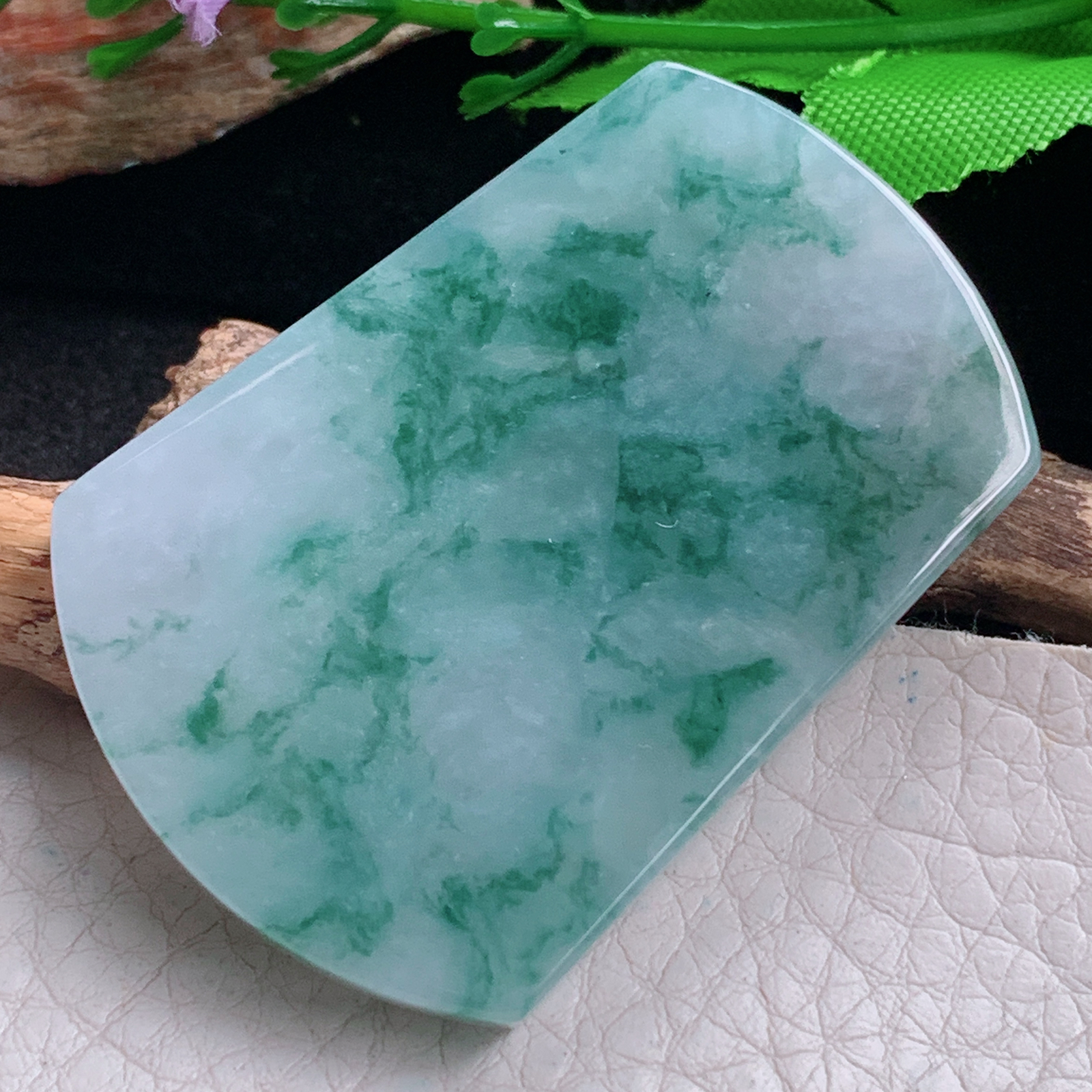 ktj实拍60.8*35*6.5天然缅甸翡翠冰飘花平安无事牌吊坠素面牌